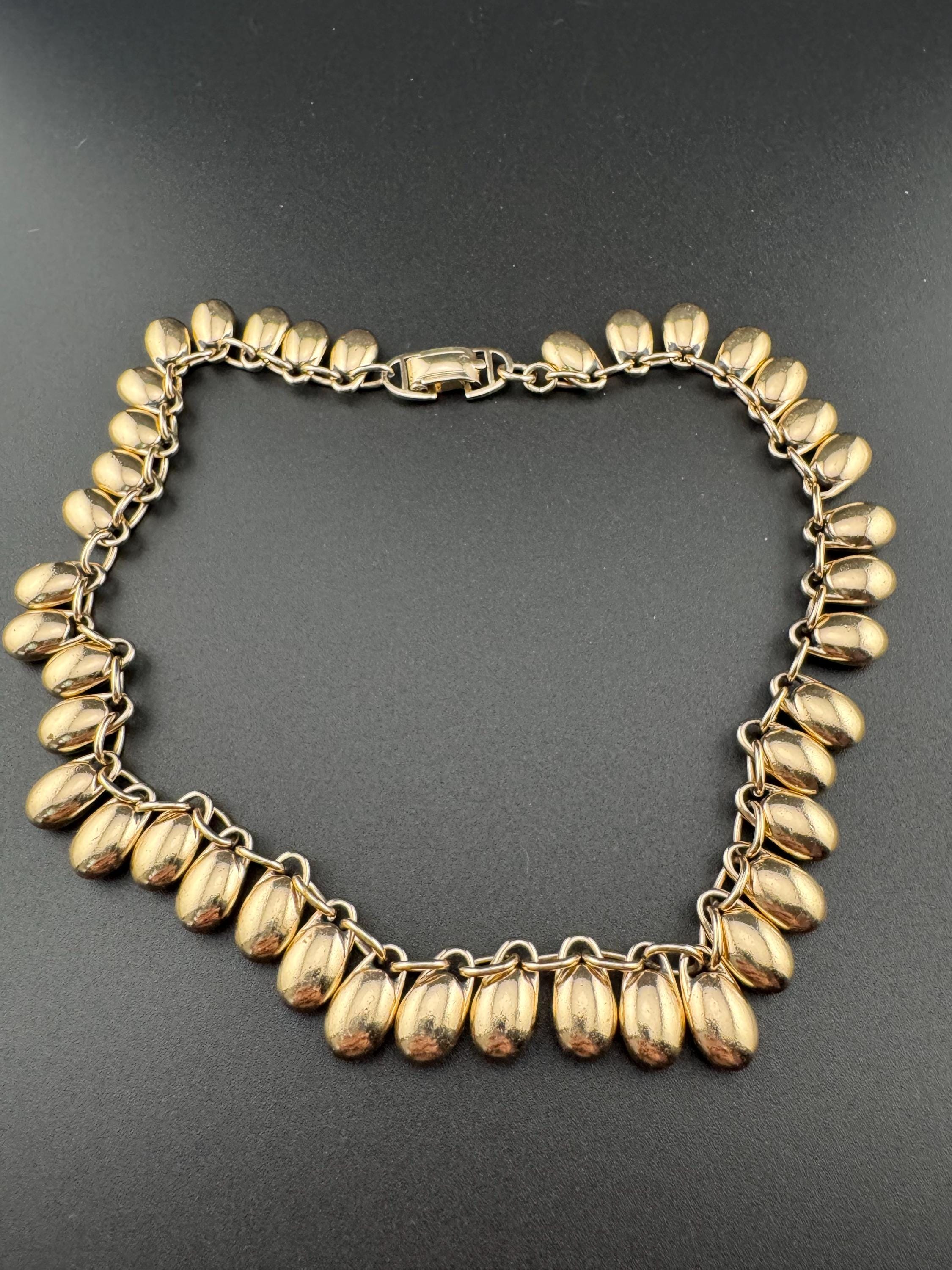 Vintage 1970s copper gold tone aluminium beaded drop choker necklace modernist