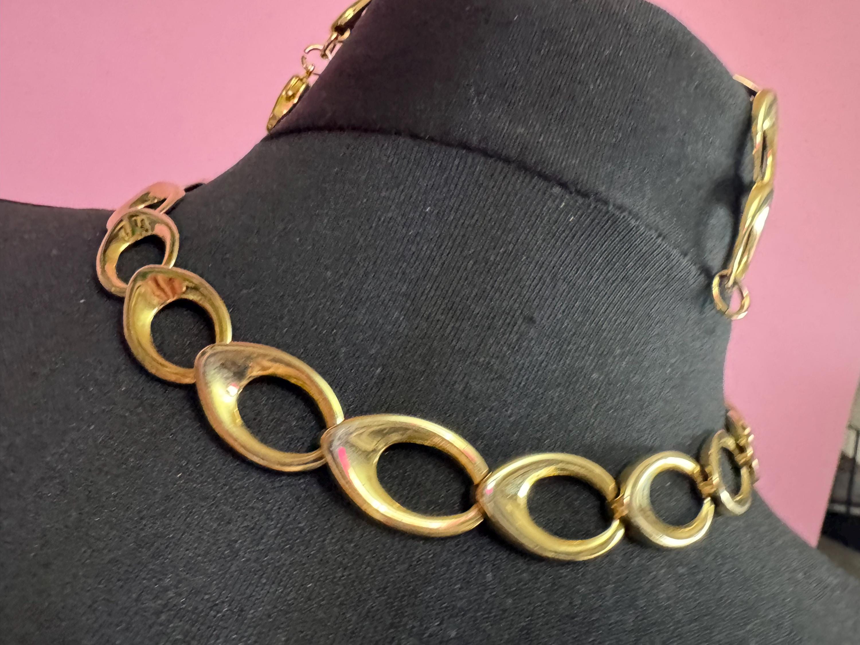 vintage gold tone chunky wide chain link necklace and bracelet jewellery set