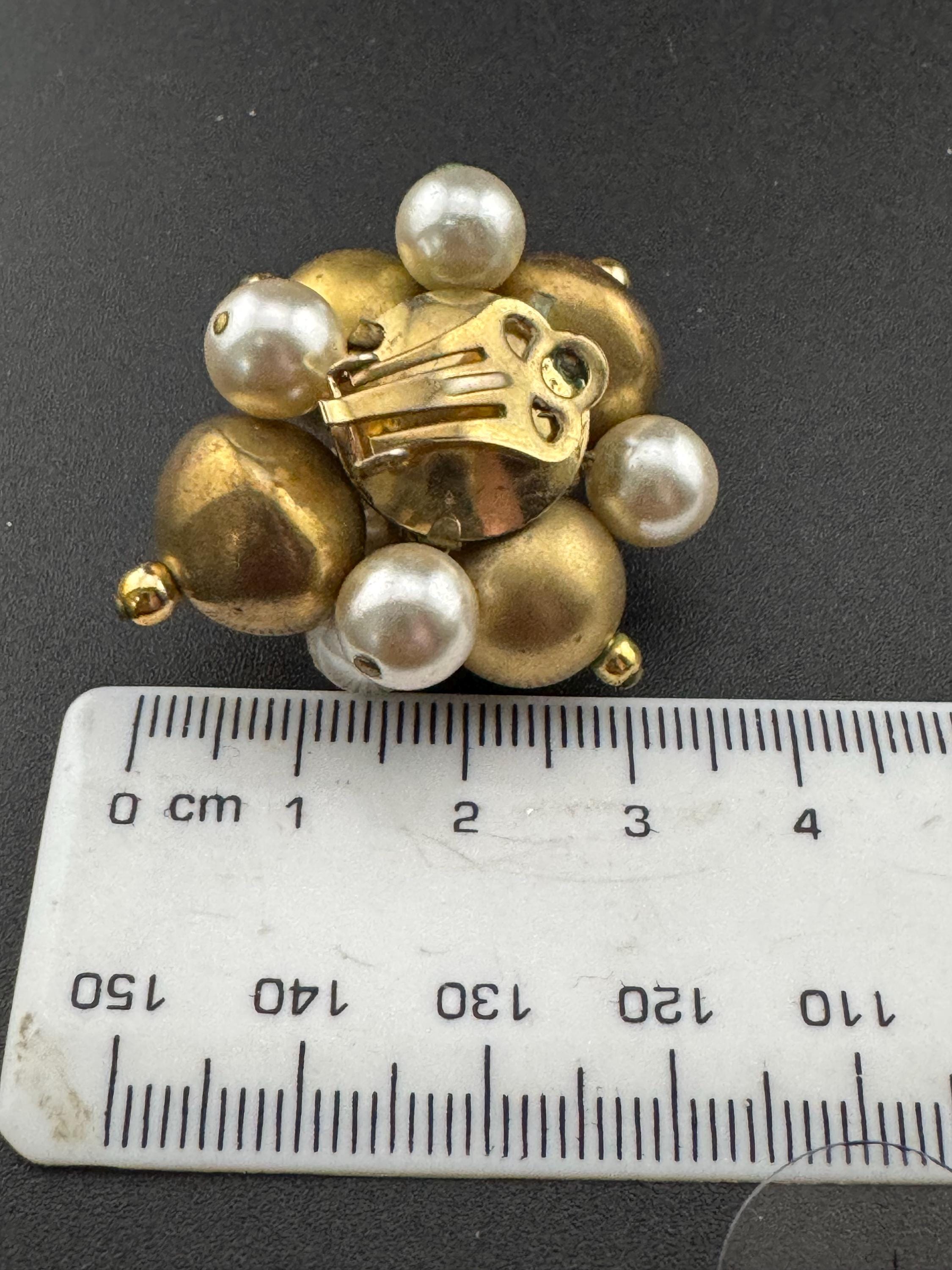 oversized 3cm round Vintage cluster faux Pearl gold beaded Clip on Statement Earrings