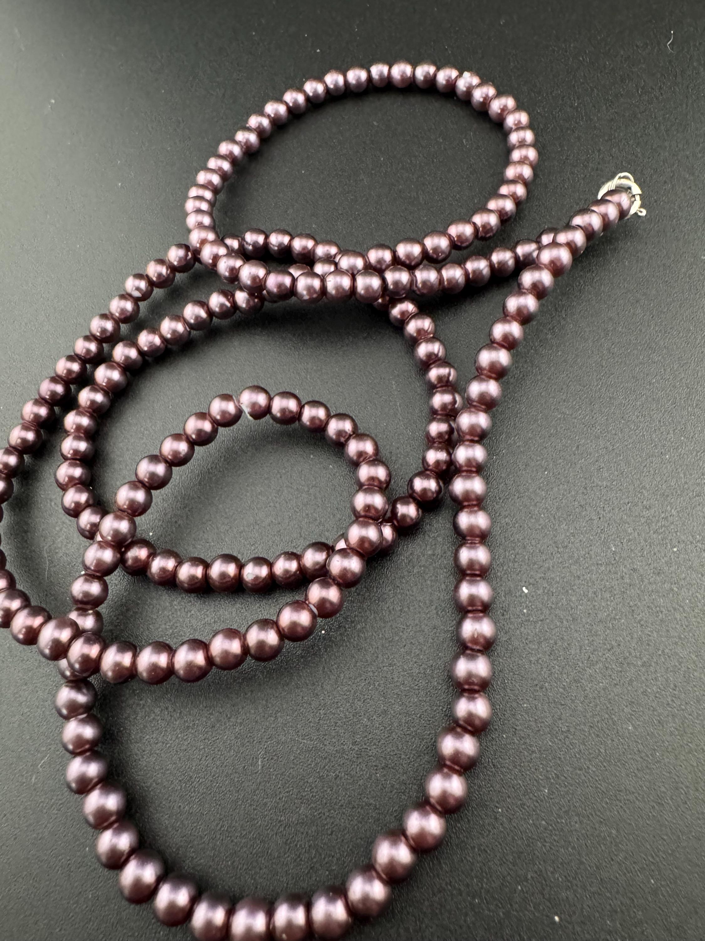 Vintage dark purple freshwater pearl beaded long layering necklace 80cm