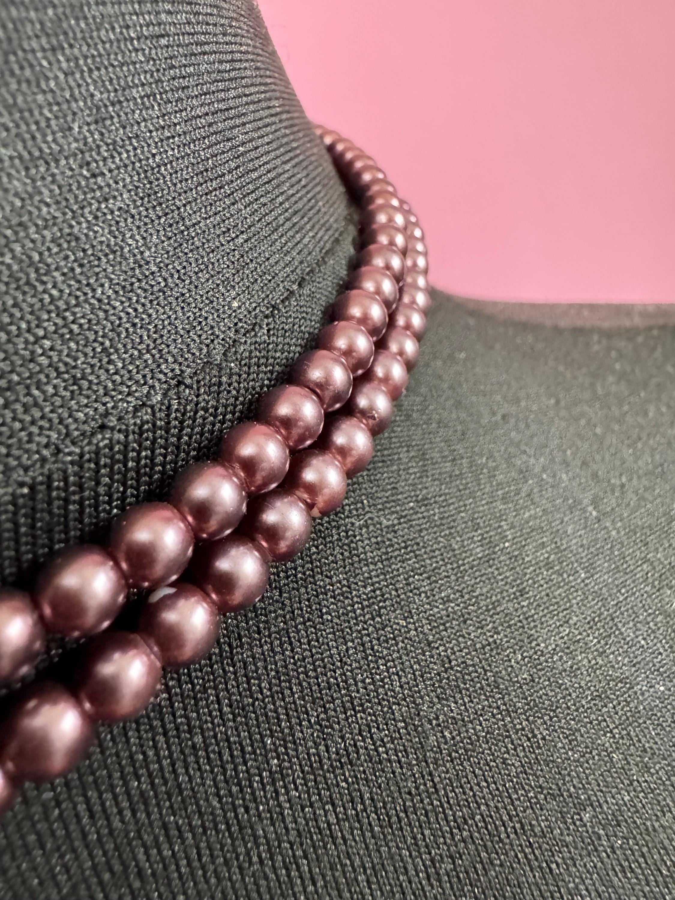 Vintage dark purple freshwater pearl beaded long layering necklace 80cm