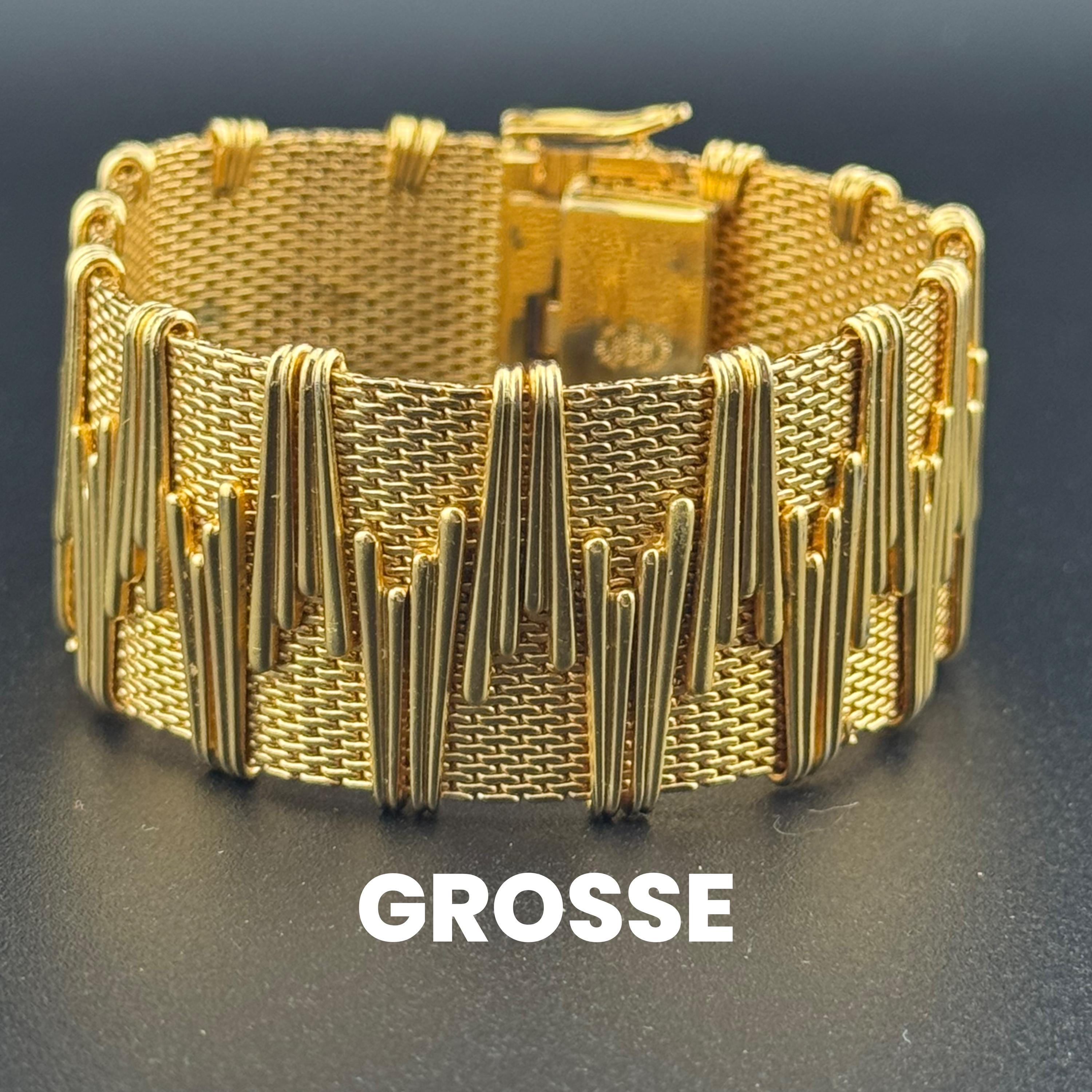 Henkel & Grosse gold plated Vintage Designer wide link cuff articulated bracelet Modernist 1963 mint condition