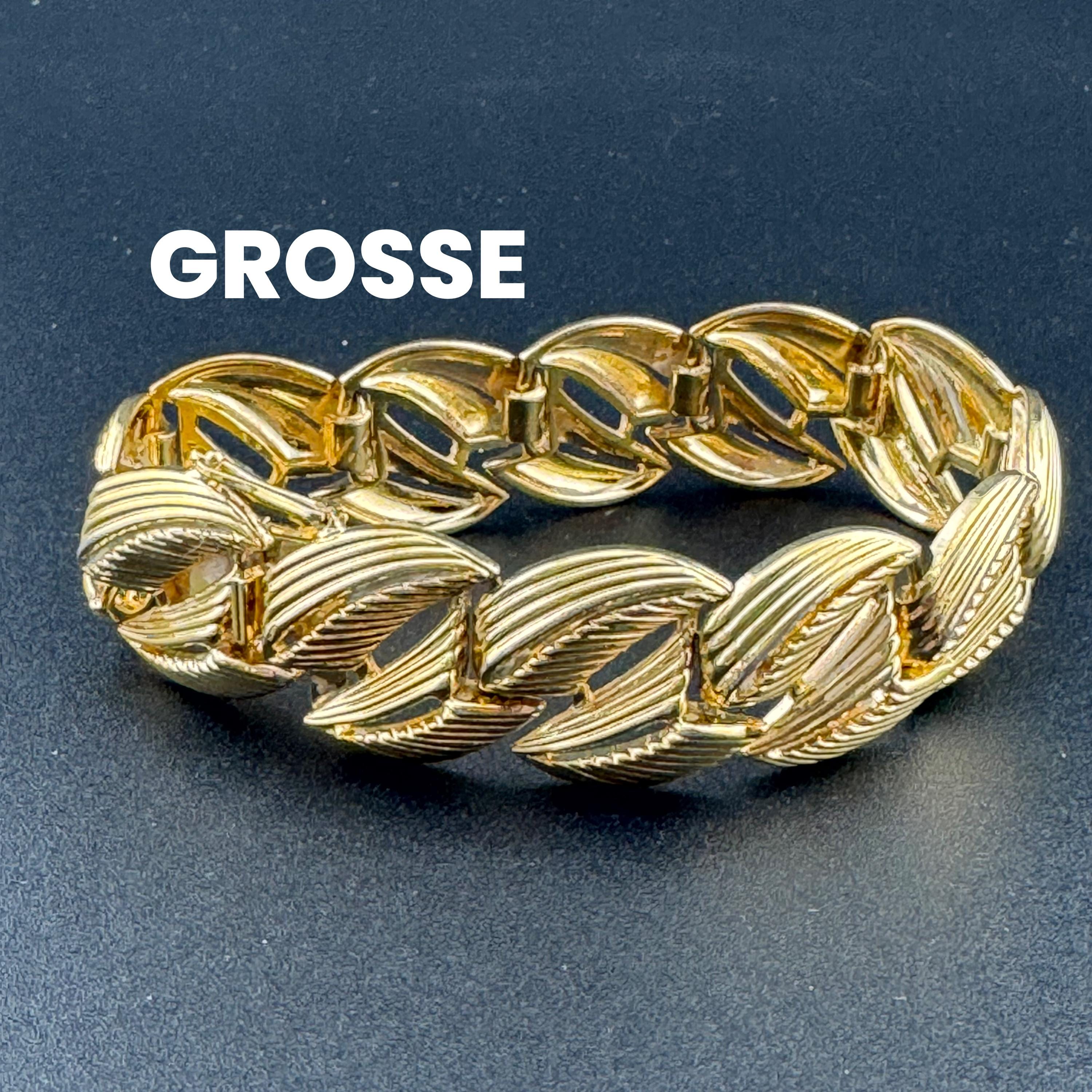 Henkel & Grosse gold plated Vintage Designer wide link cuff articulated panel link bracelet Modernist 1963 great condition