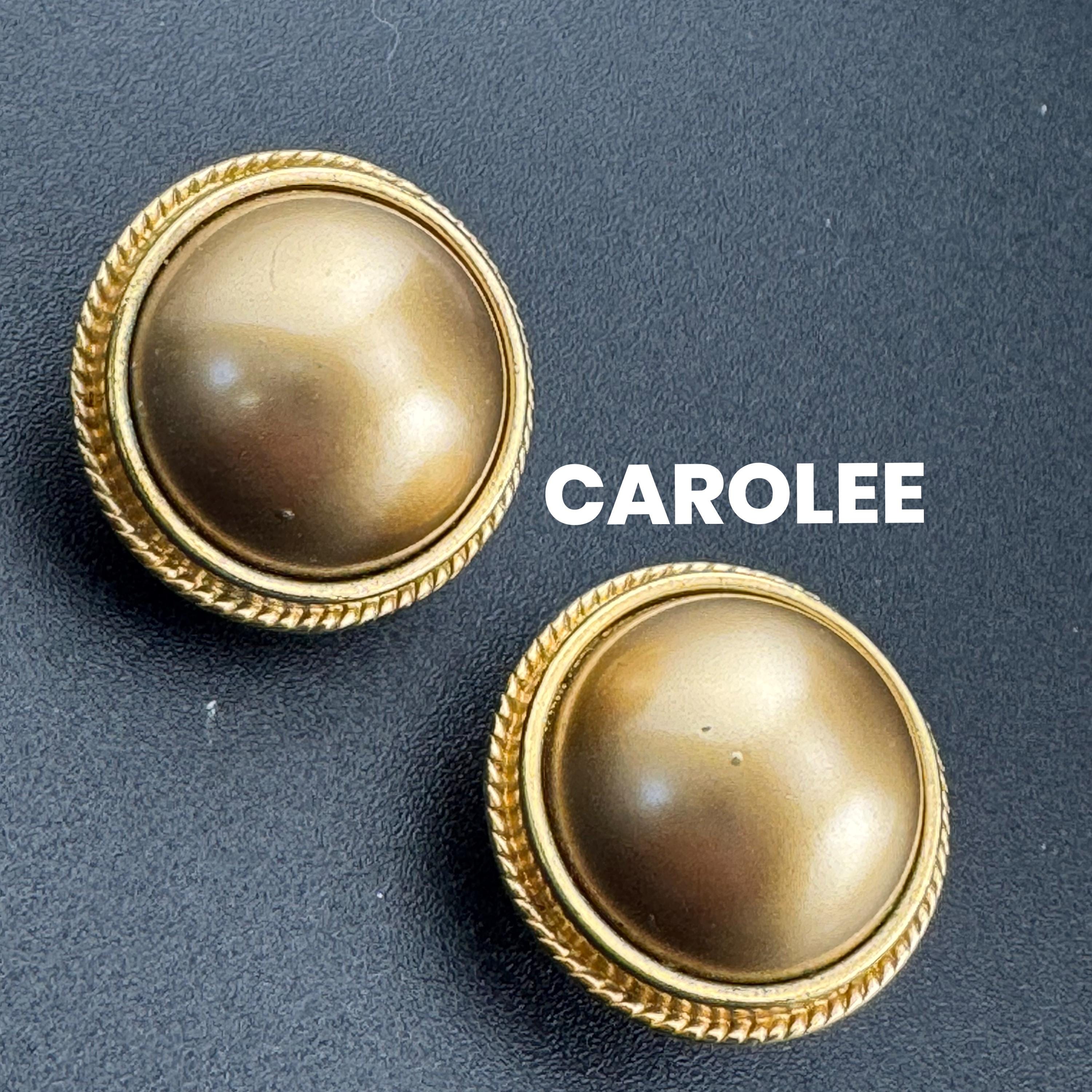 Signed CAROLEE Vintage Matt gold tone round clip on domed Stud button earrings high end 1980s