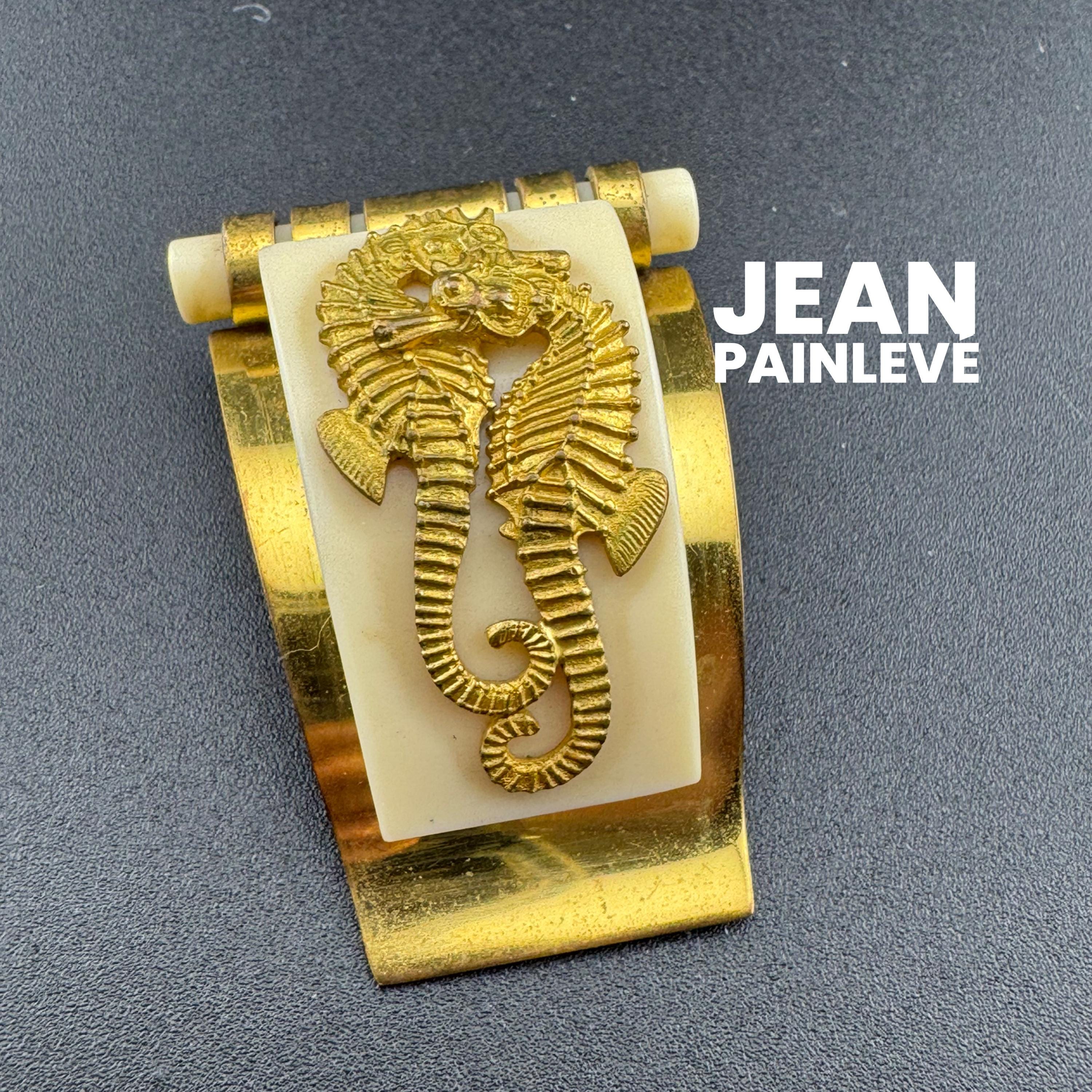 vintage Jean Painlevé French Bakelite and brass seahorse dress clip 1930s