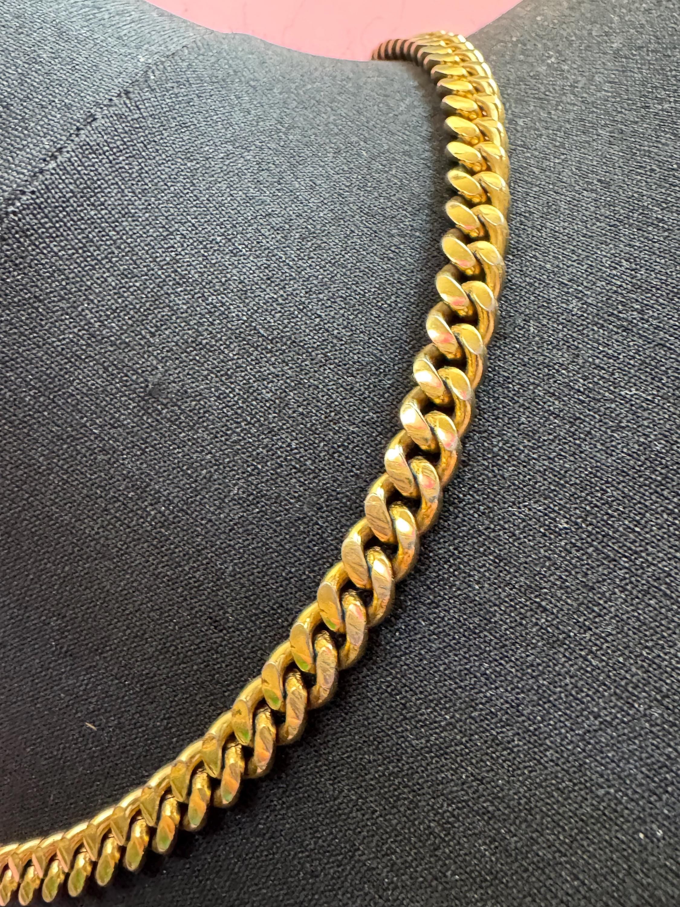 Signed MONET high end vintage gold tone chunky flat curb chain necklace 46cm