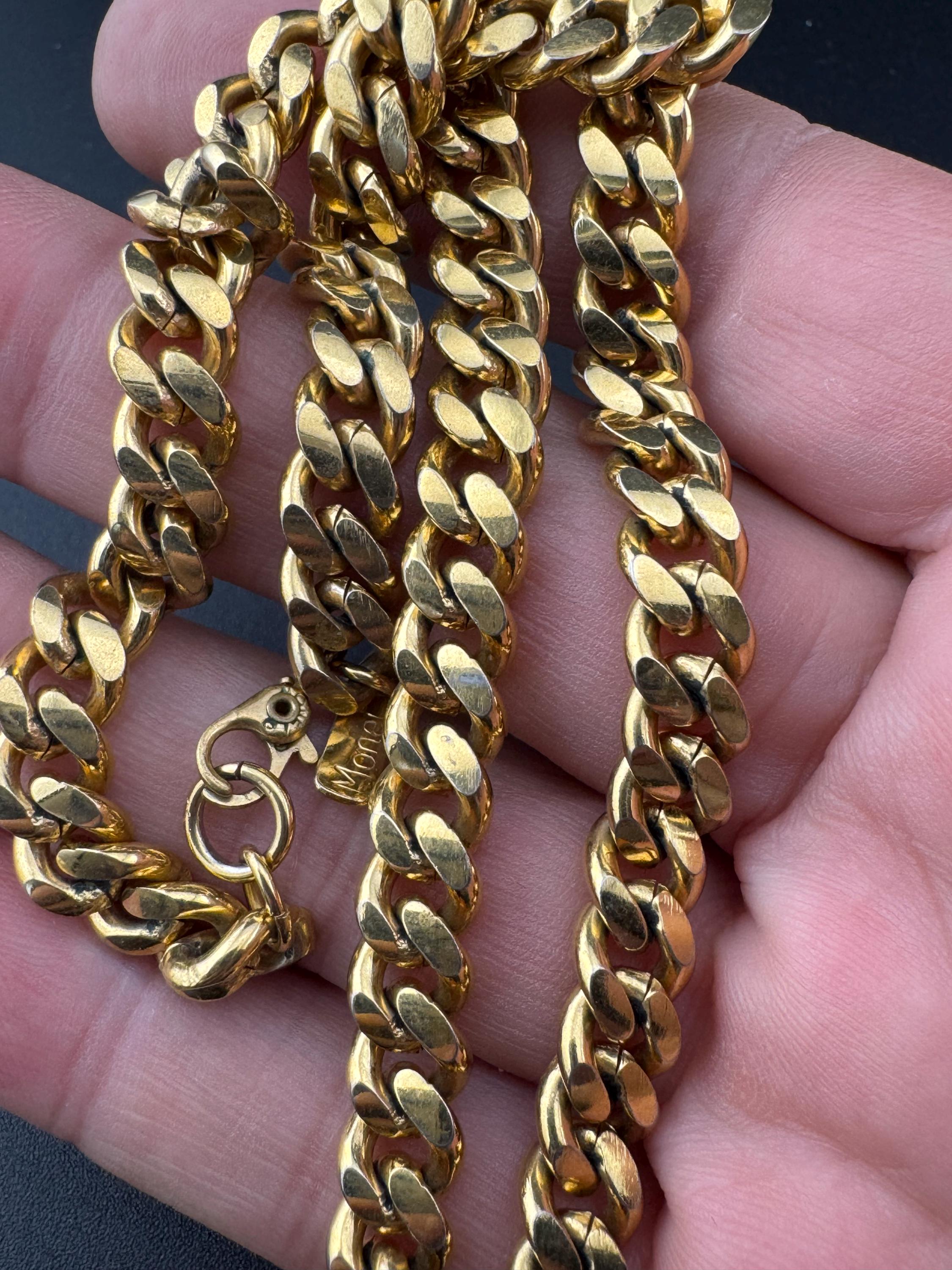 Signed MONET high end vintage gold tone chunky flat curb chain necklace 46cm