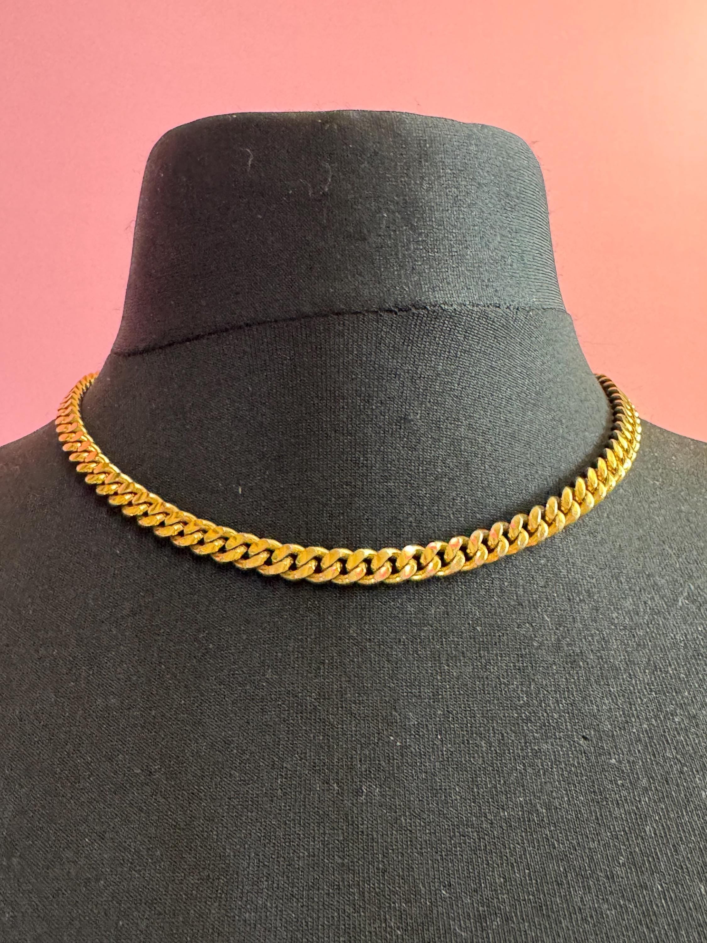 Signed MONET high end vintage gold tone chunky flat curb chain necklace 46cm