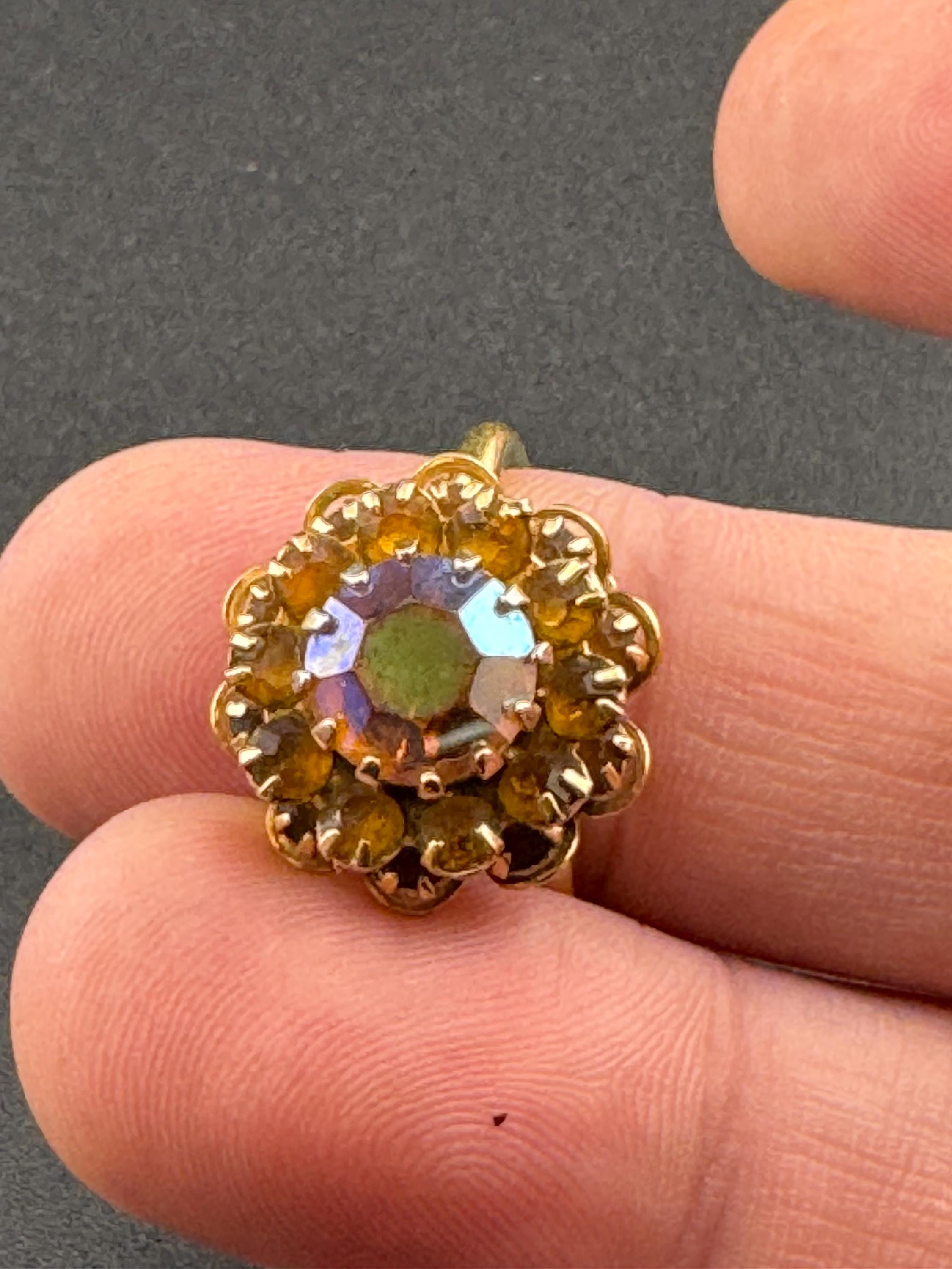 Signed sarah Coventry Blossom range gold tone AB crystal rhinestone adjustable amber paste set cocktail ring size M N O