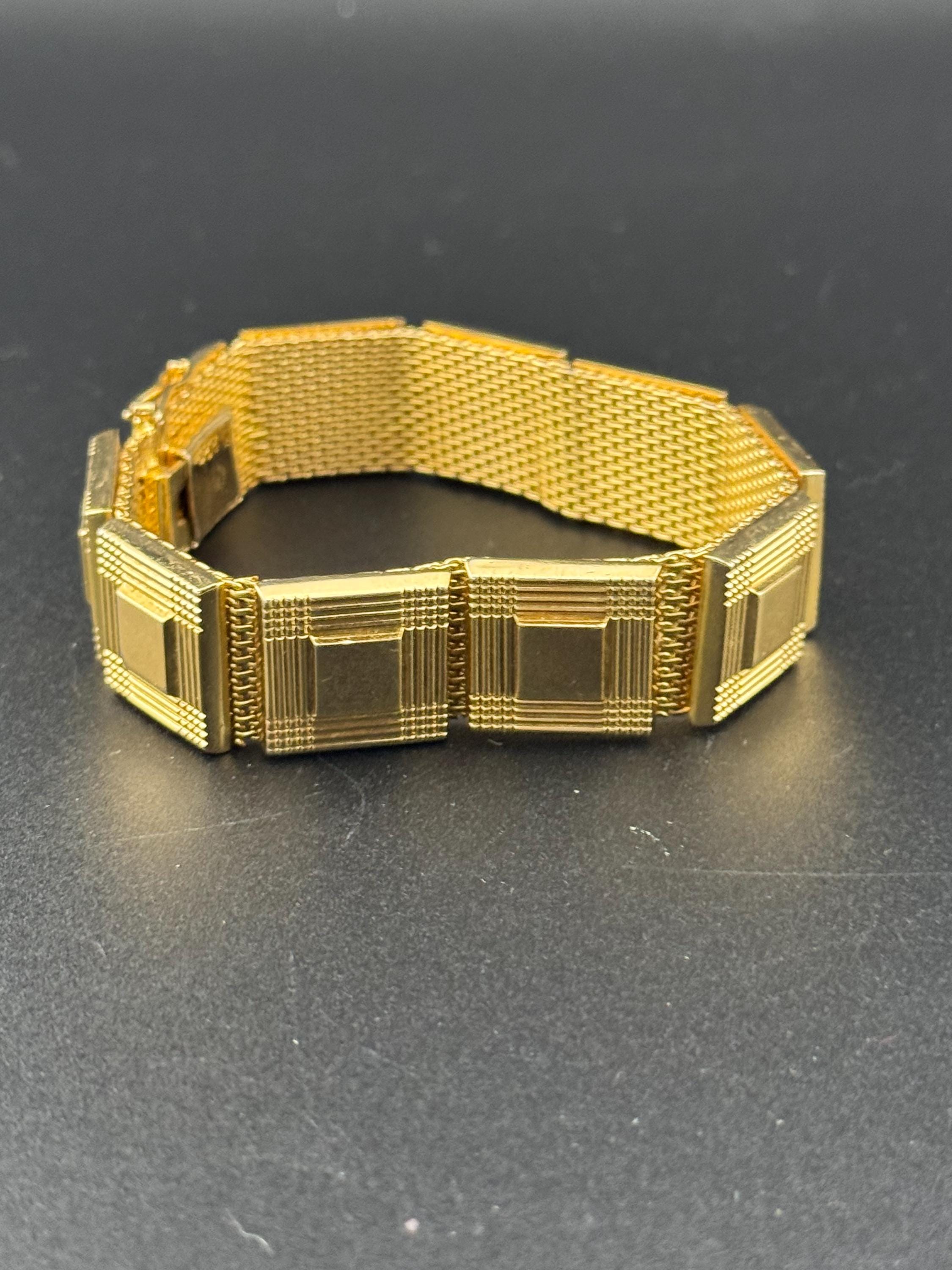 Henkel & Grosse gold plated Vintage Designer wide geometric panel link bracelet Modernist 1962 fabulous condition