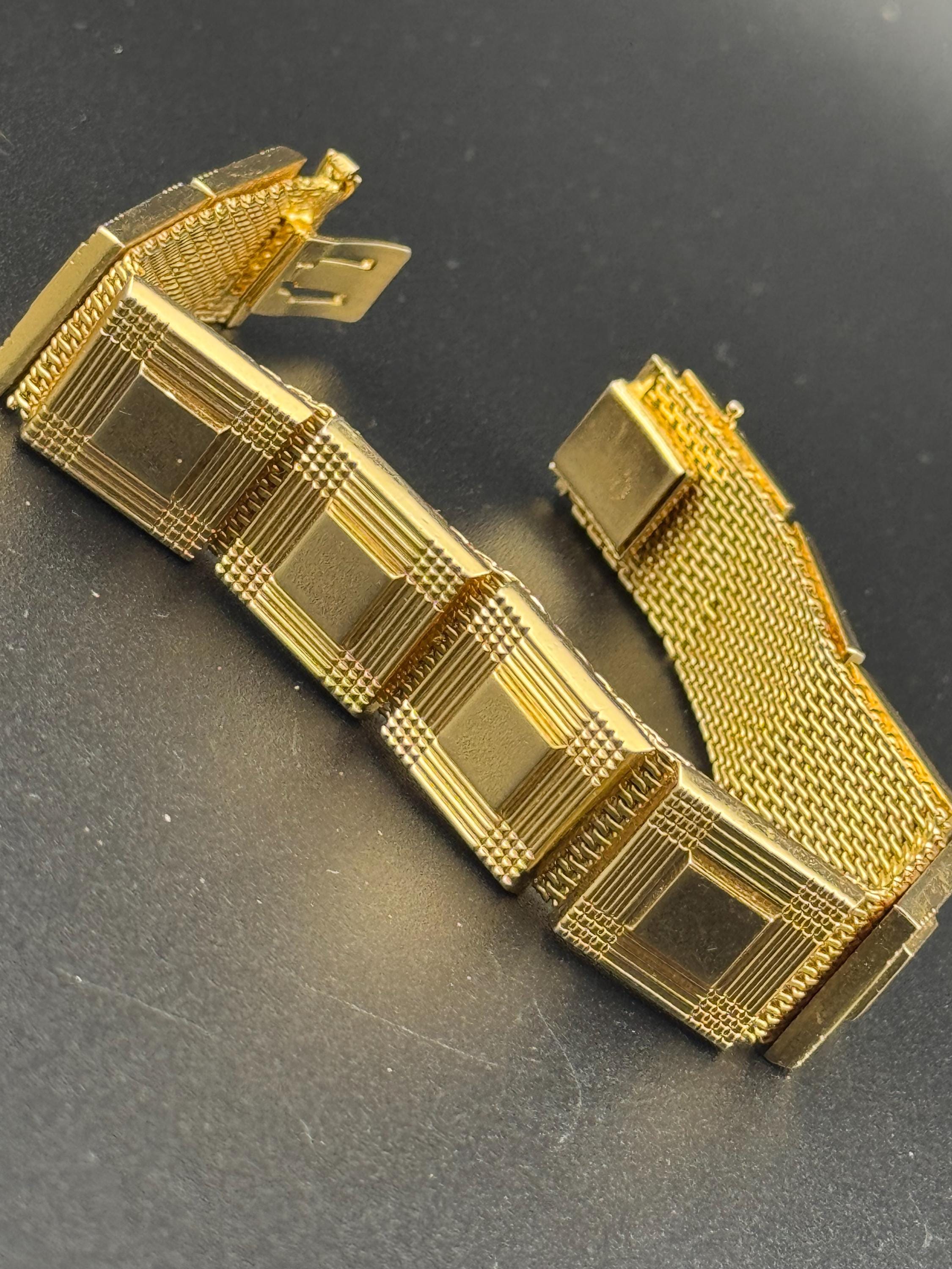 Henkel & Grosse gold plated Vintage Designer wide geometric panel link bracelet Modernist 1962 fabulous condition