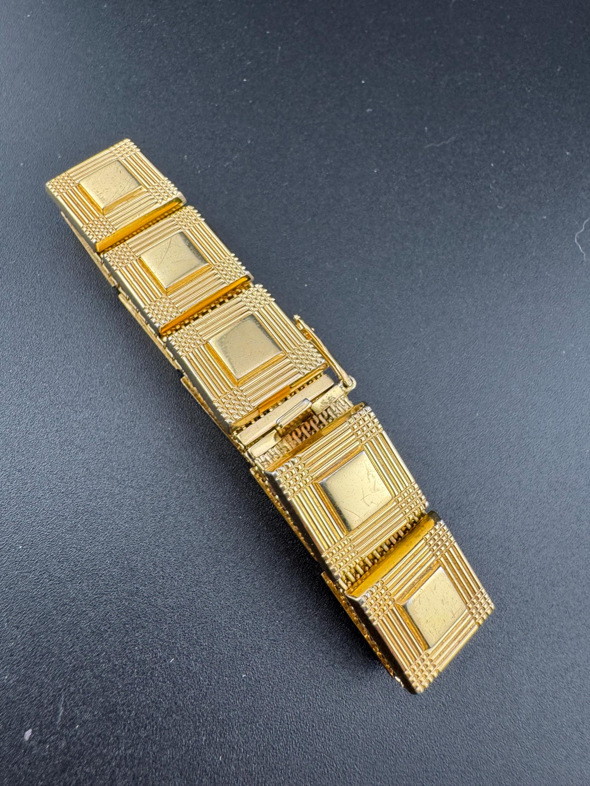 Henkel & Grosse gold plated Vintage Designer wide geometric panel link bracelet Modernist 1962 fabulous condition