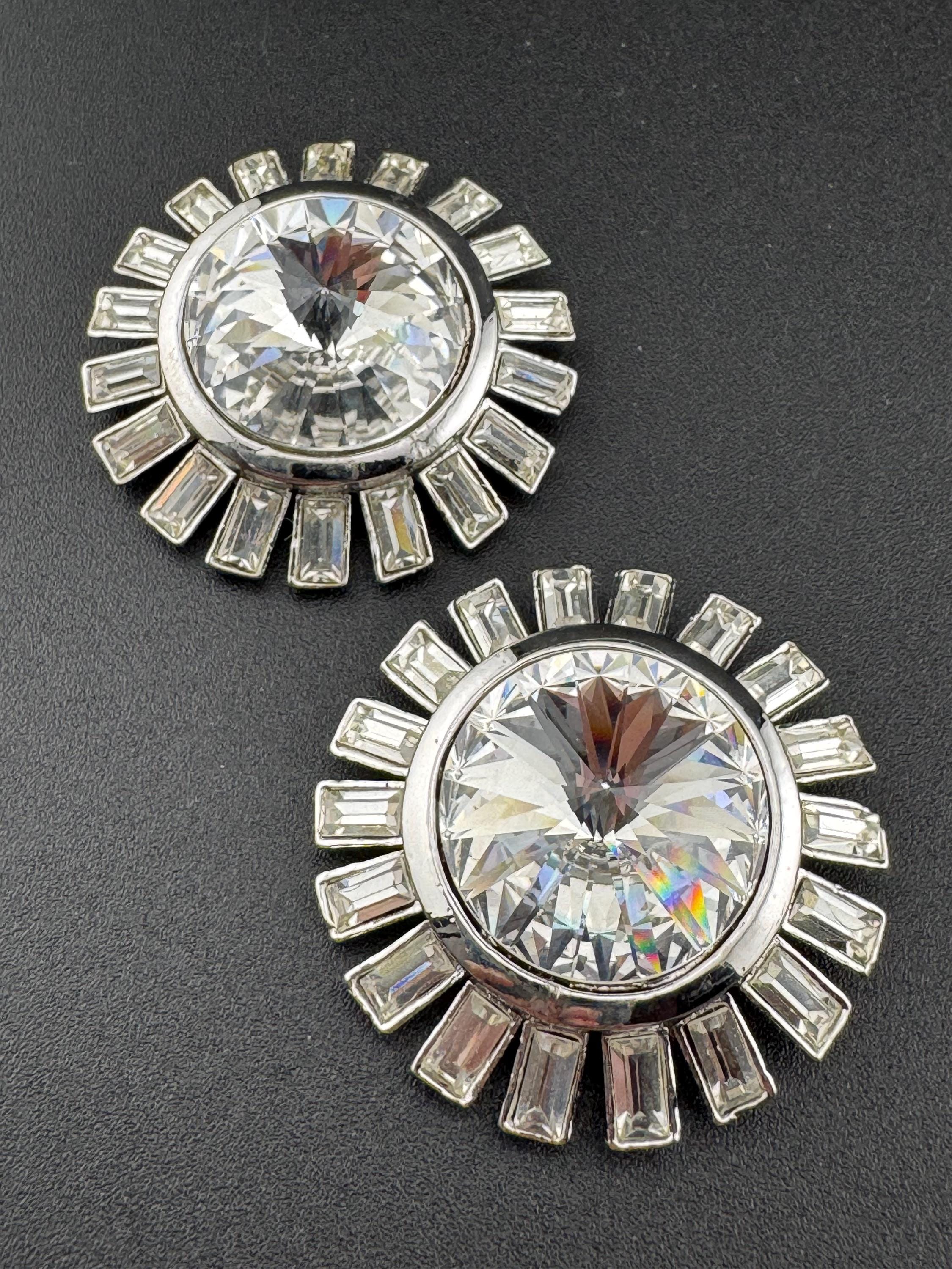 vintage Swarovski Rivoli Crystal rhinestone pair of silver tone shoe or dress clip clear Glass diamanté