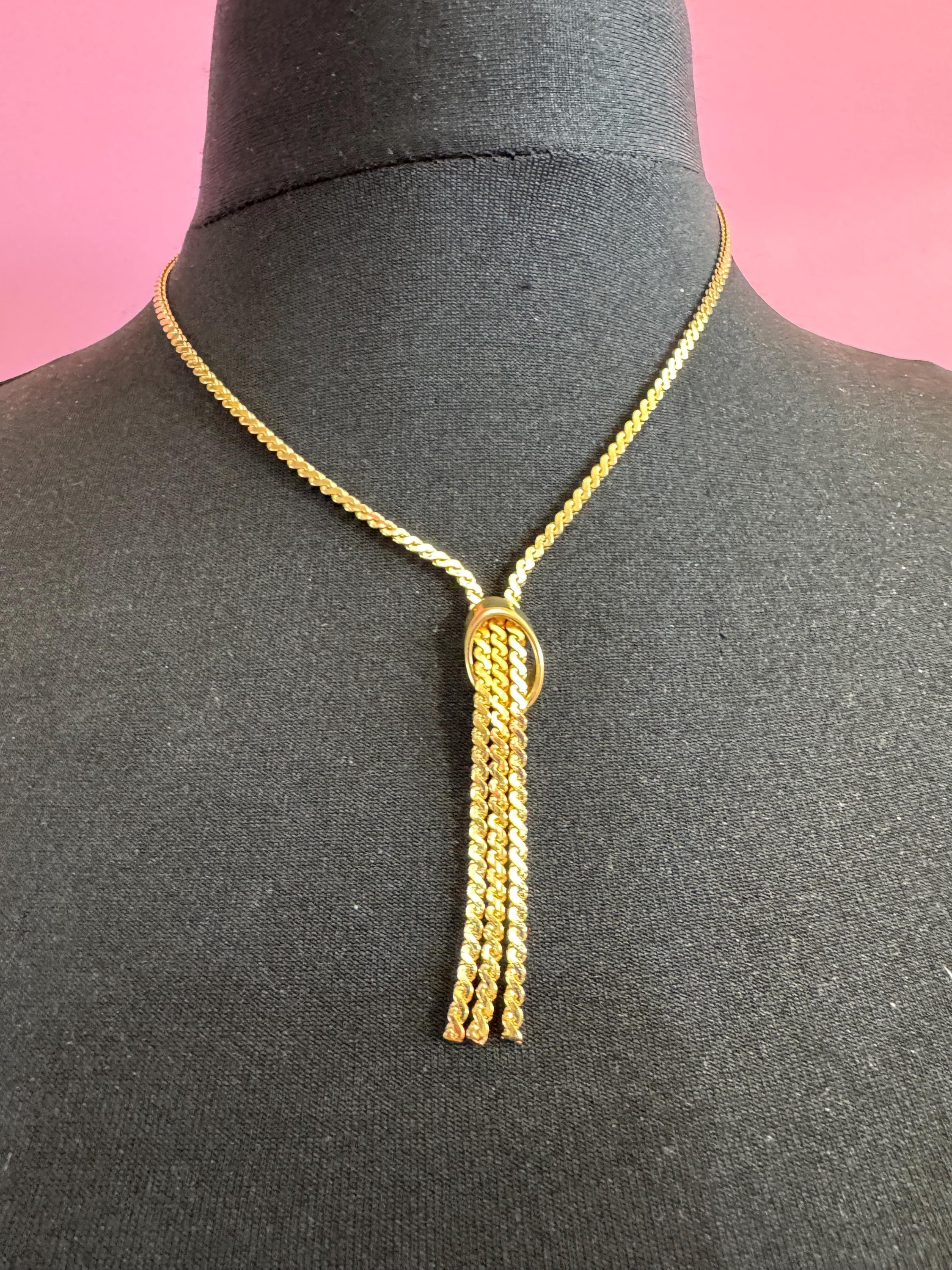 45cm Vintage 1970s serpentine chain gold plated lariat negligee drop necklace old shop stock