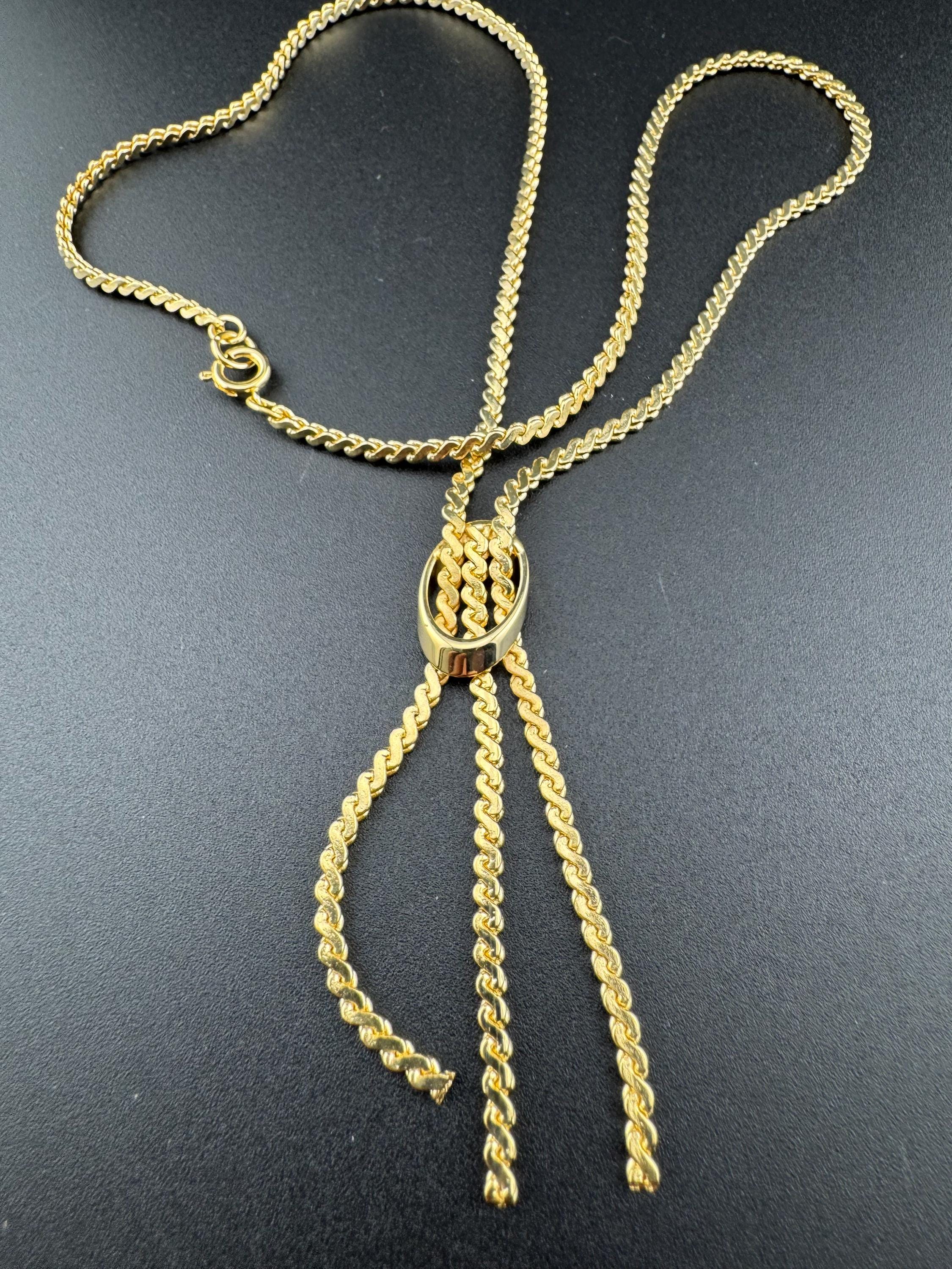 45cm Vintage 1970s serpentine chain gold plated lariat negligee drop necklace old shop stock