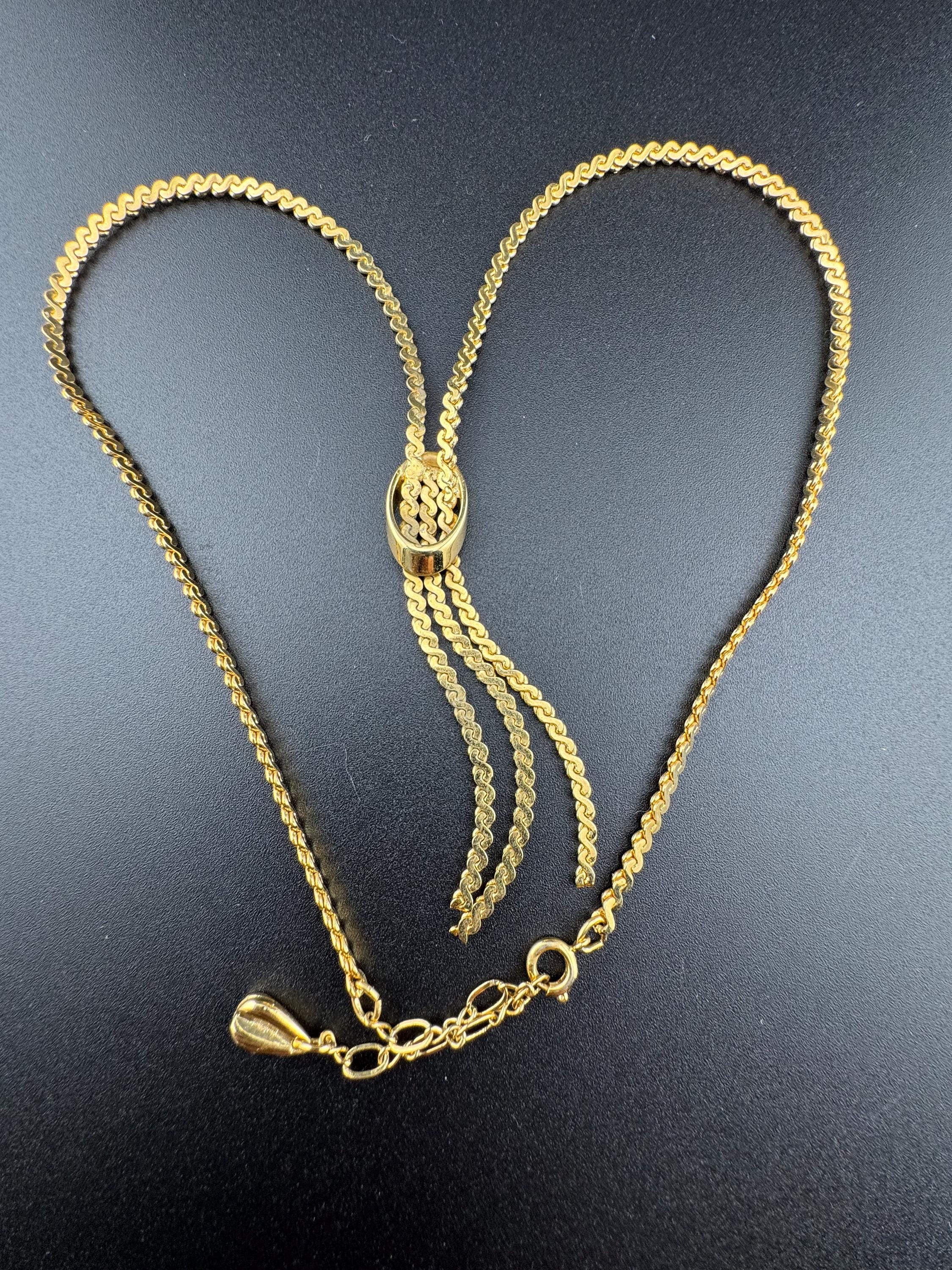 45-50cm Vintage 1970s serpentine chain gold plated lariat negligee drop necklace old shop stock