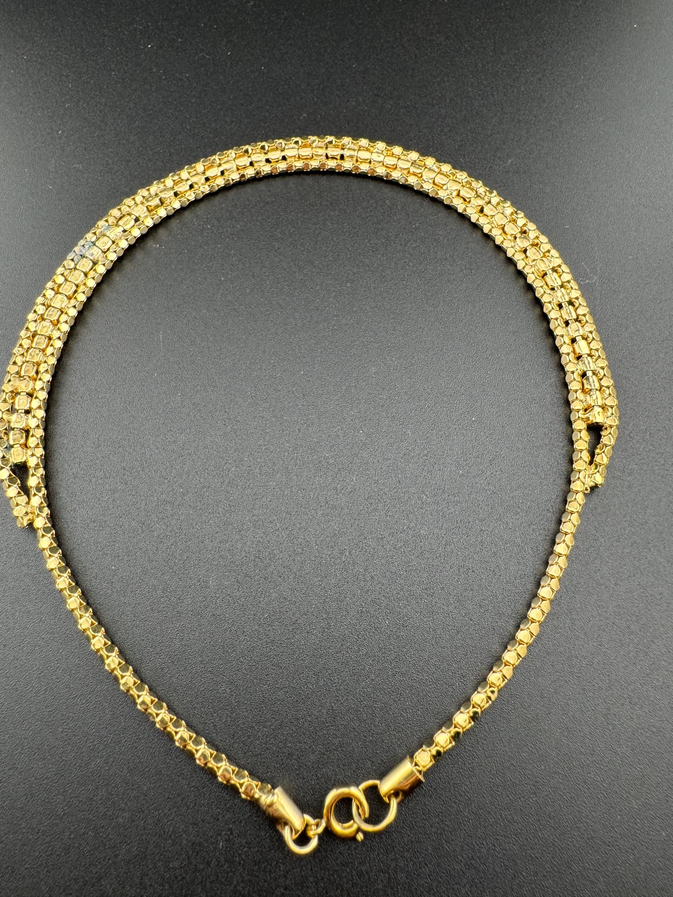 Petite 38.5cm Vintage 1960s gold tone mesh chain choker necklace turquoise stones