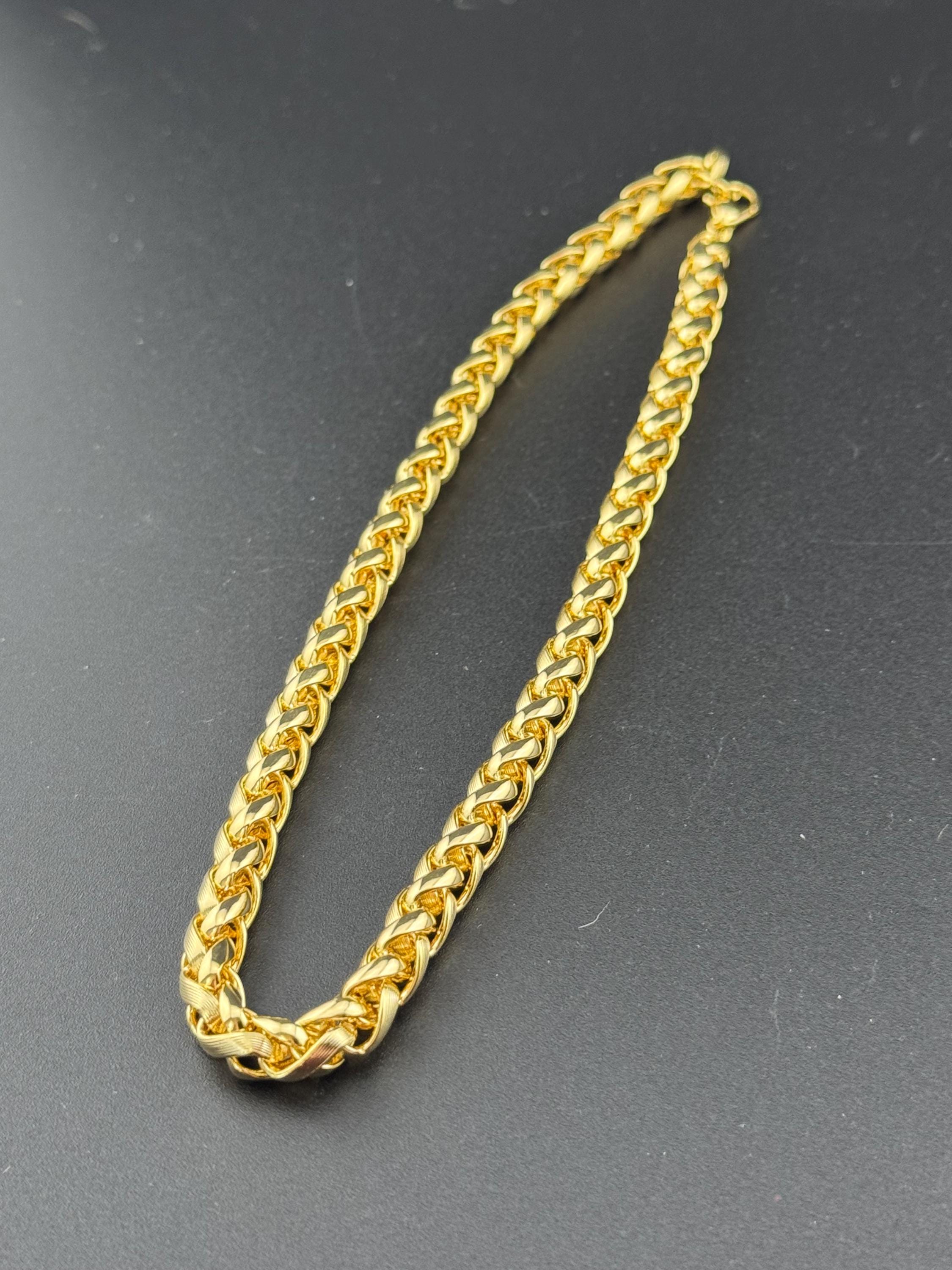 41cm Retro 1980s 7mm thick wheat link gold plated short layering chain