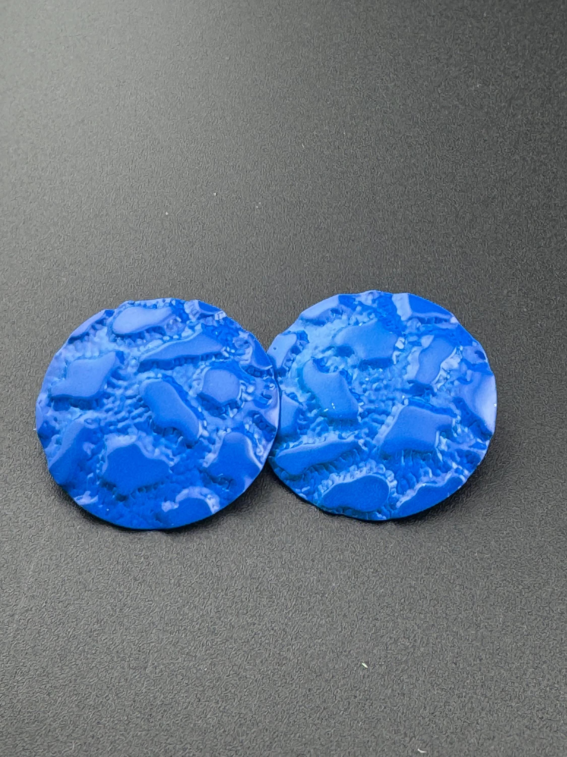 Vintage 80s bright blue enamel textured round button stud earrings for pierced ears unworn