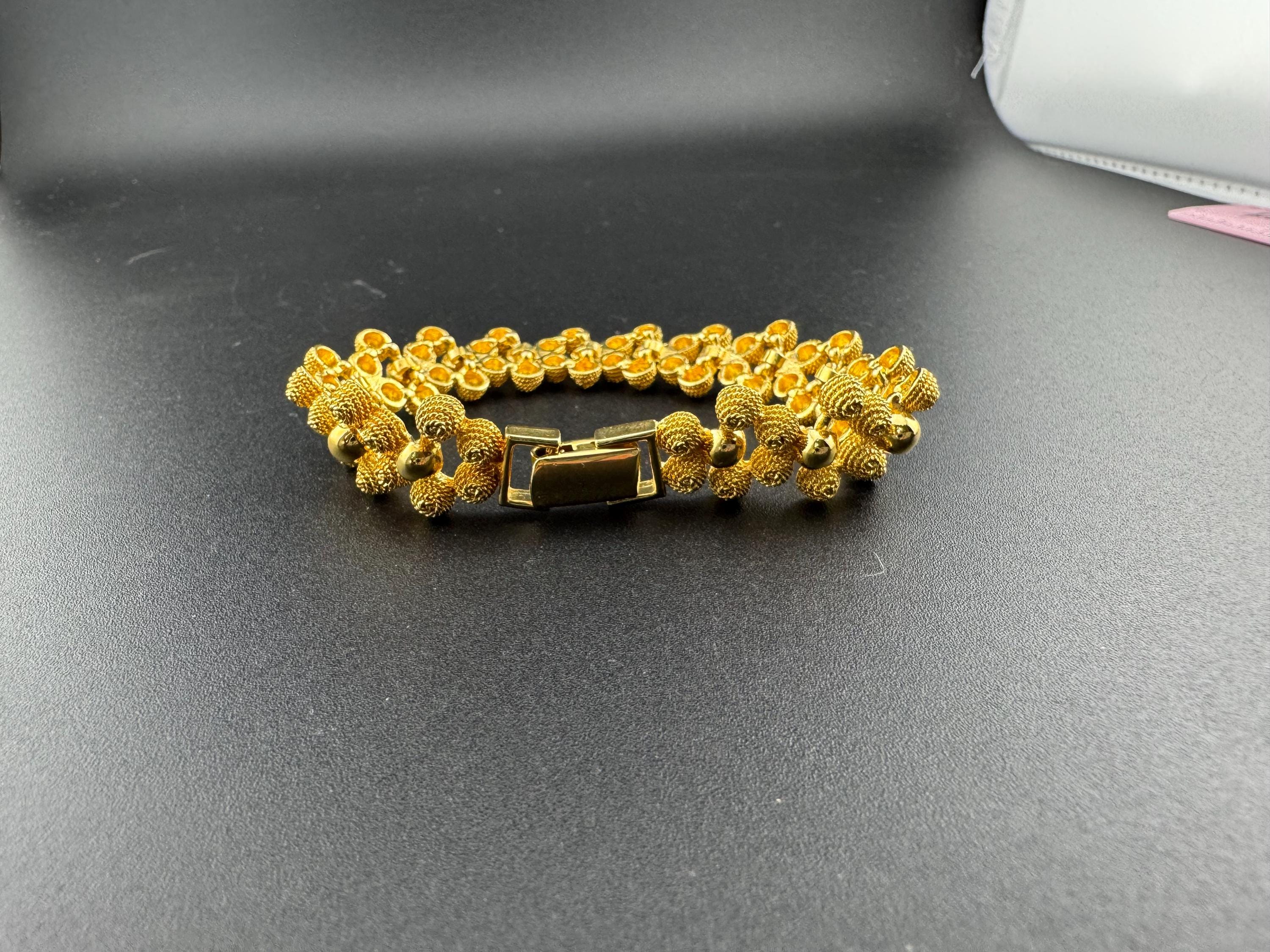 Vintage gold tone mid century metal textured ball link bracelet vintage 1970s modernist period