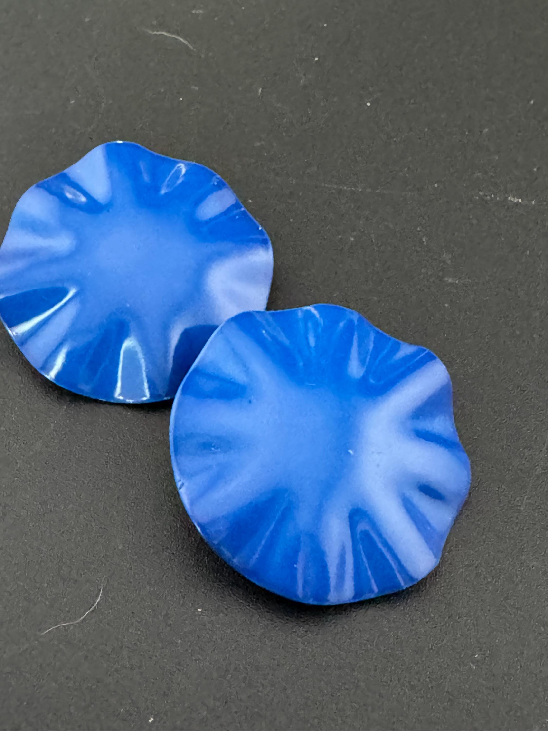 Vintage 80s blue enamel textured disc button clip on earrings old shop stock