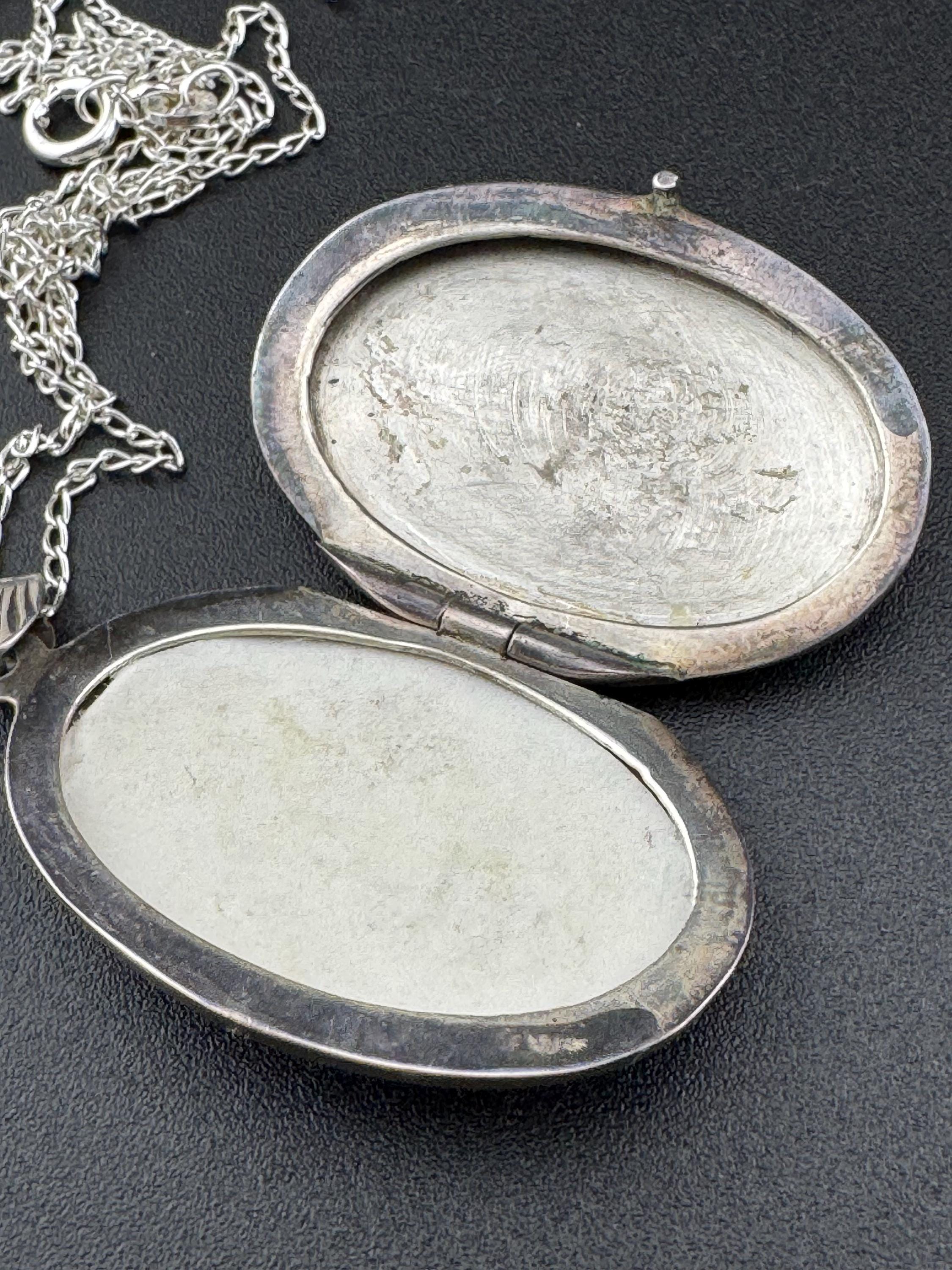 Vintage large photo Locket with engraved design, memorial keepsake stamped 925 on a silver chain