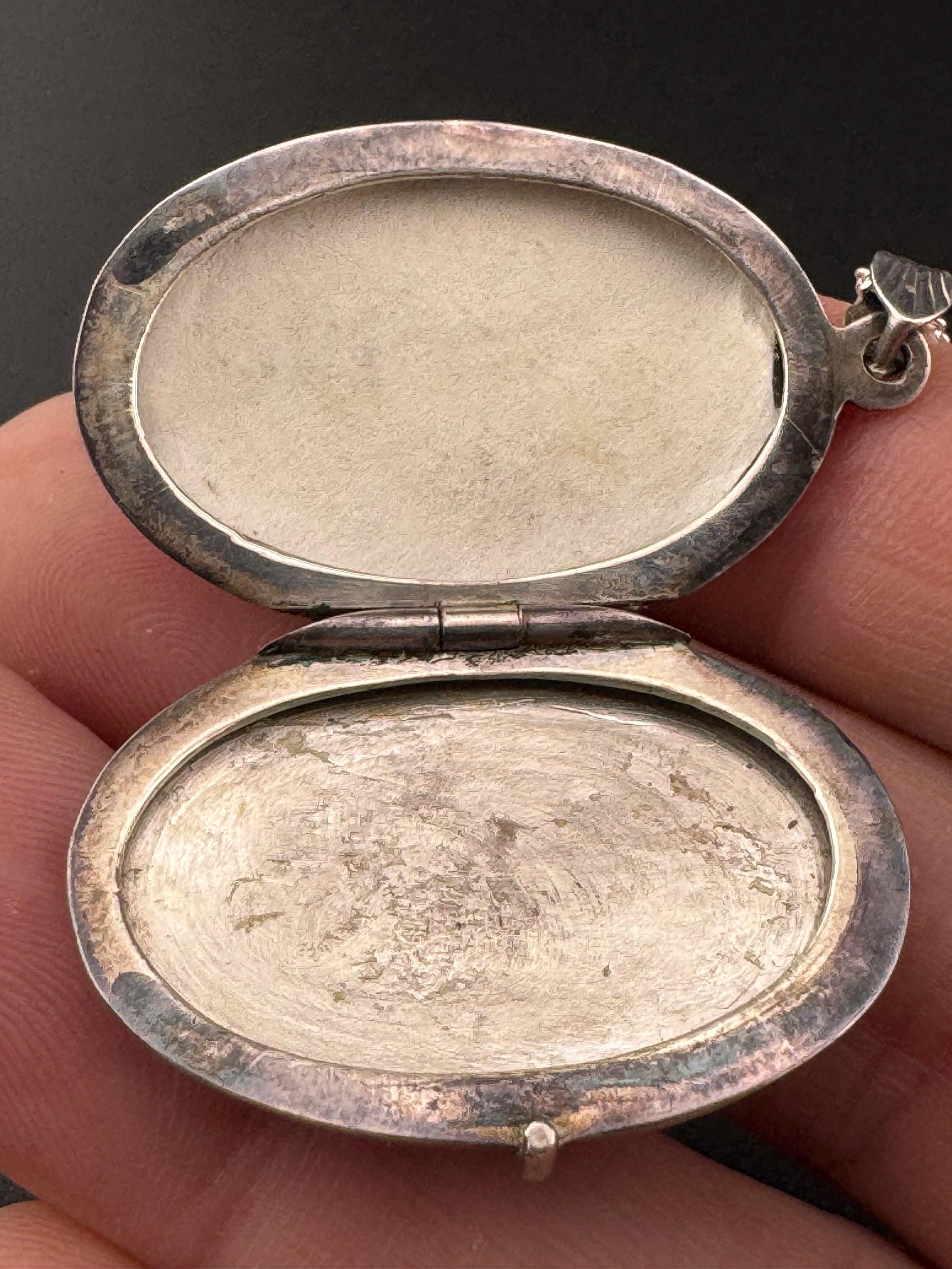 Vintage large photo Locket with engraved design, memorial keepsake tested but not stamped on a 925 silver chain