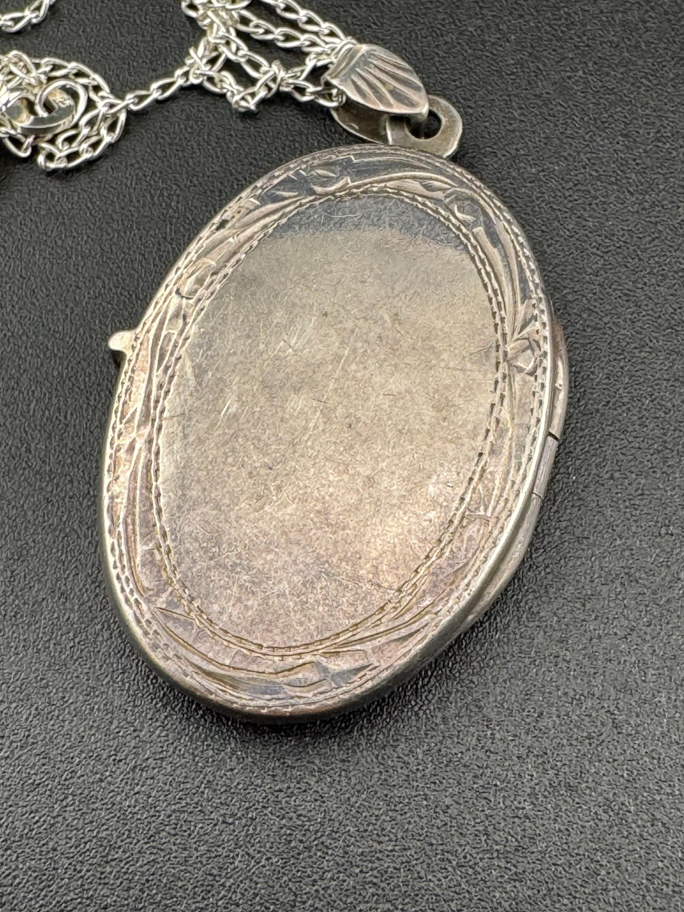 Vintage large photo Locket with engraved design, memorial keepsake tested but not stamped on a 925 silver chain