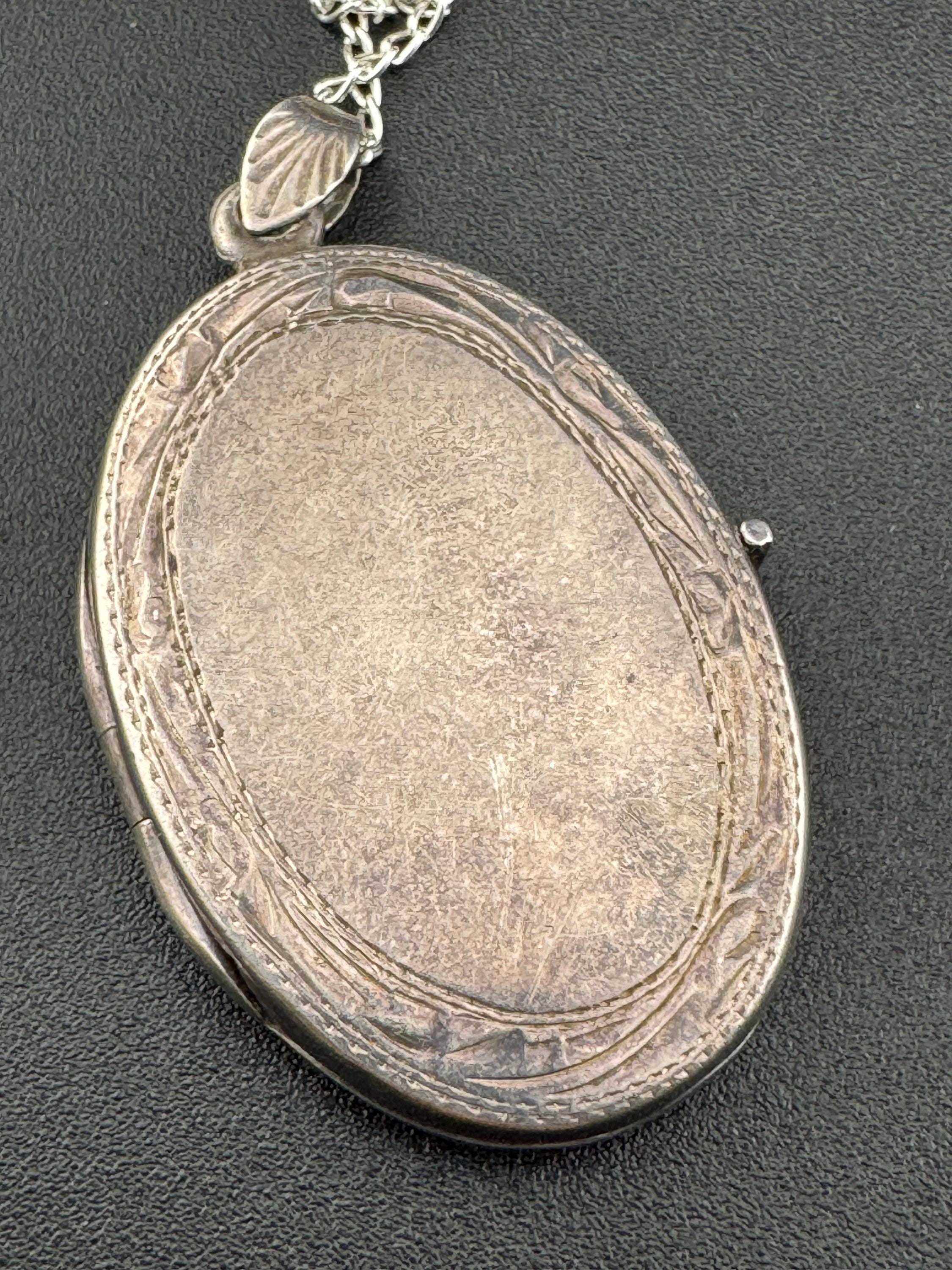 Vintage large photo Locket with engraved design, memorial keepsake tested but not stamped on a 925 silver chain