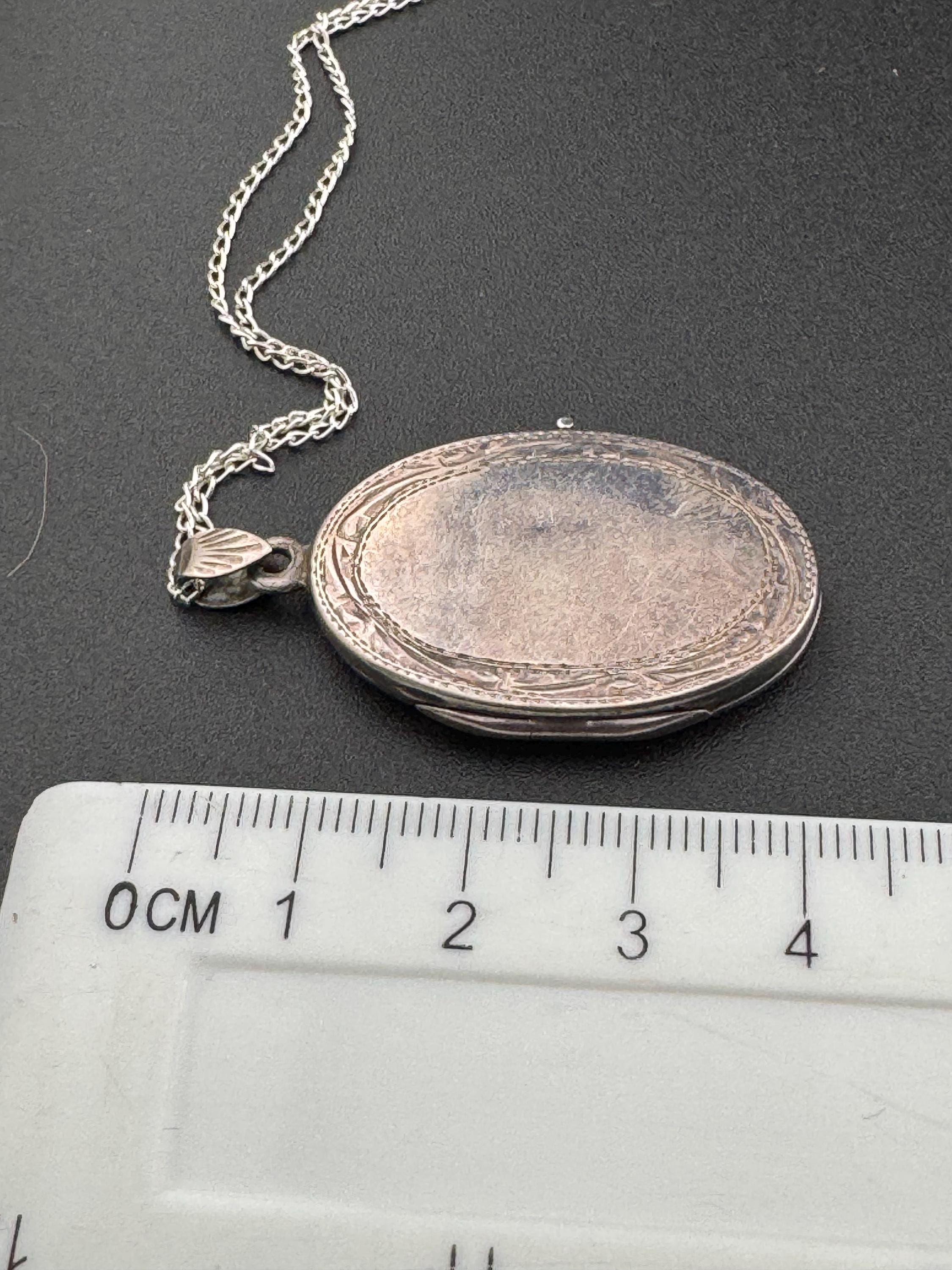 Vintage large photo Locket with engraved design, memorial keepsake tested but not stamped on a 925 silver chain