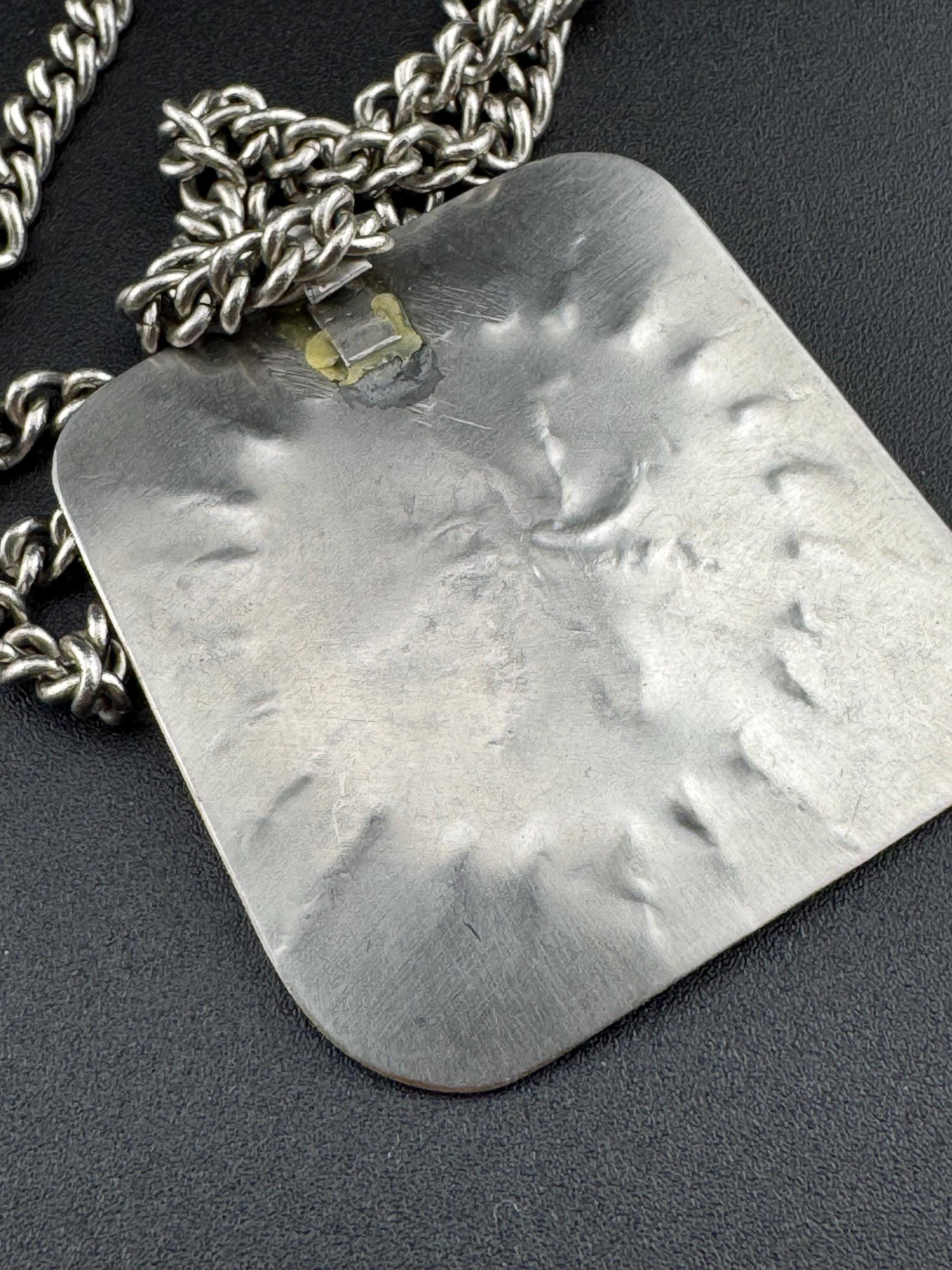 Vintage Modernist oversized etched starfish nautical silver tone stainless Steel medallion pendant necklace Mid Century 1960s 1970s