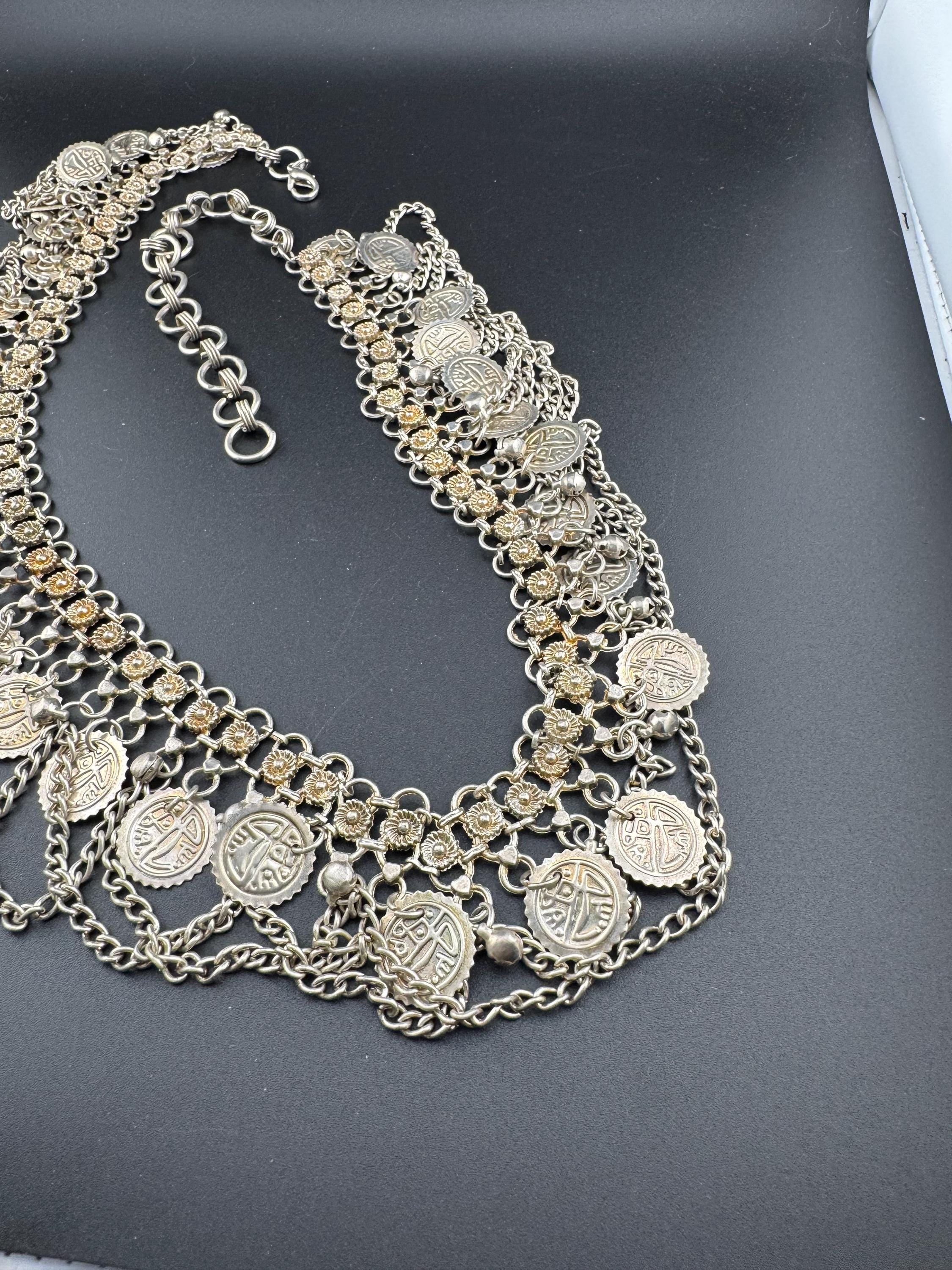 66 to 87cm vintage heavy jangle silver tone coin belly dancer dancing adjustable chain link belt