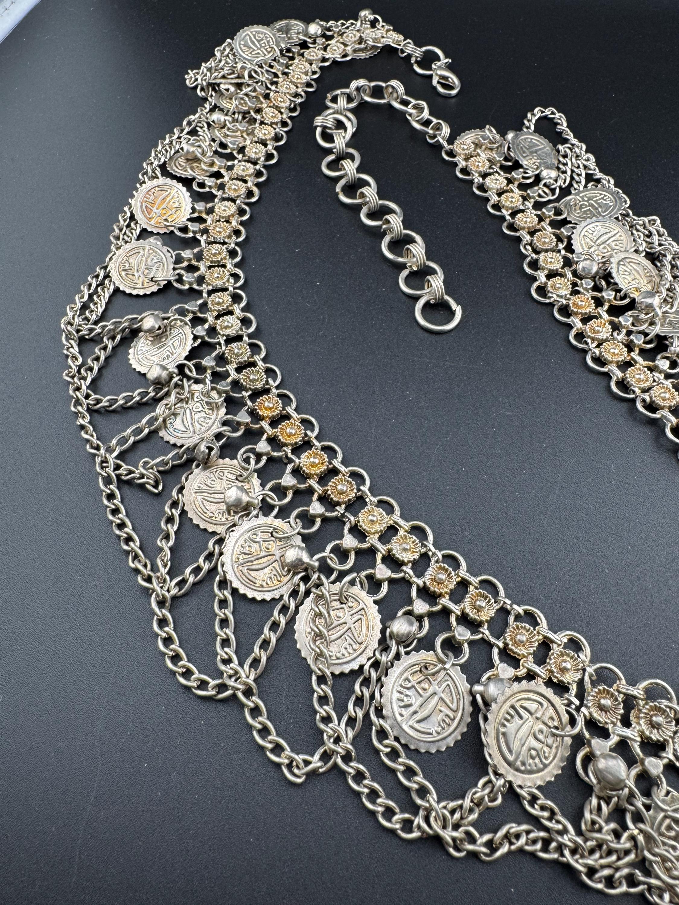 66 to 87cm vintage heavy jangle silver tone coin belly dancer dancing adjustable chain link belt