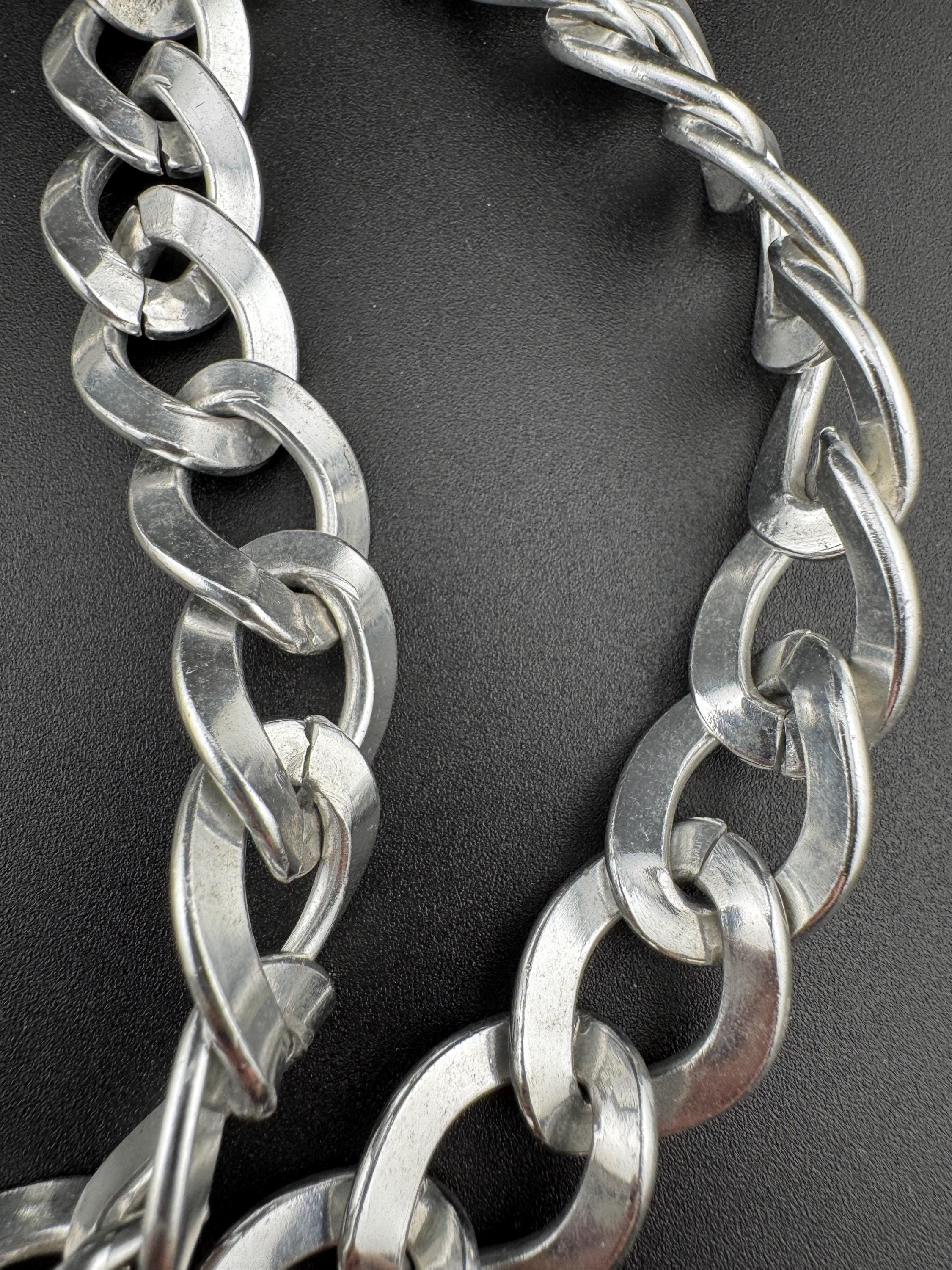 vintage 100cm metal silver tone chunky chain link belt 1980s 1970s