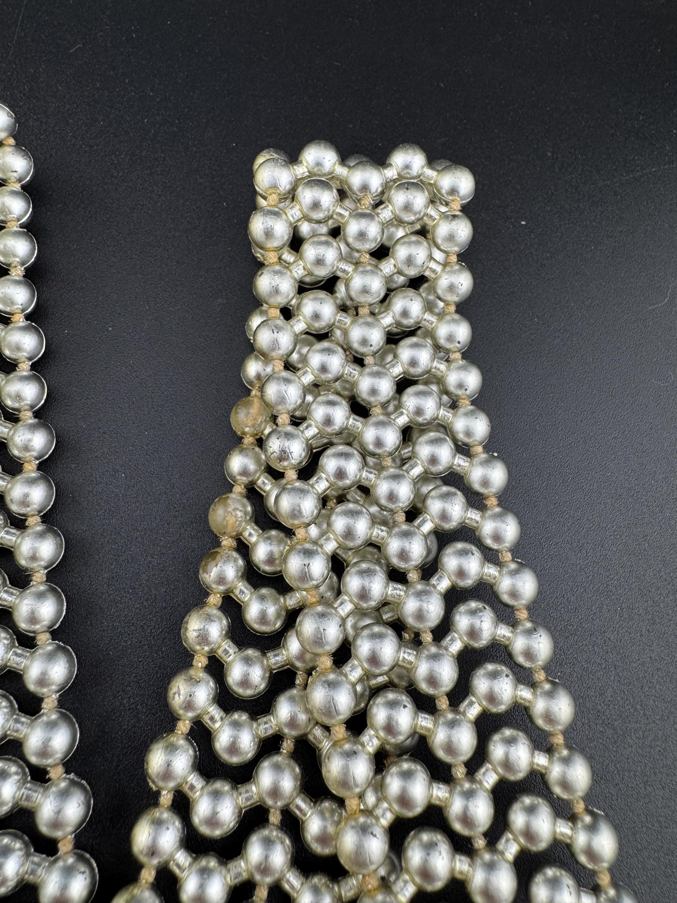 82-95cm As found retro silver tone beaded adjustable silver chain link belt with wear