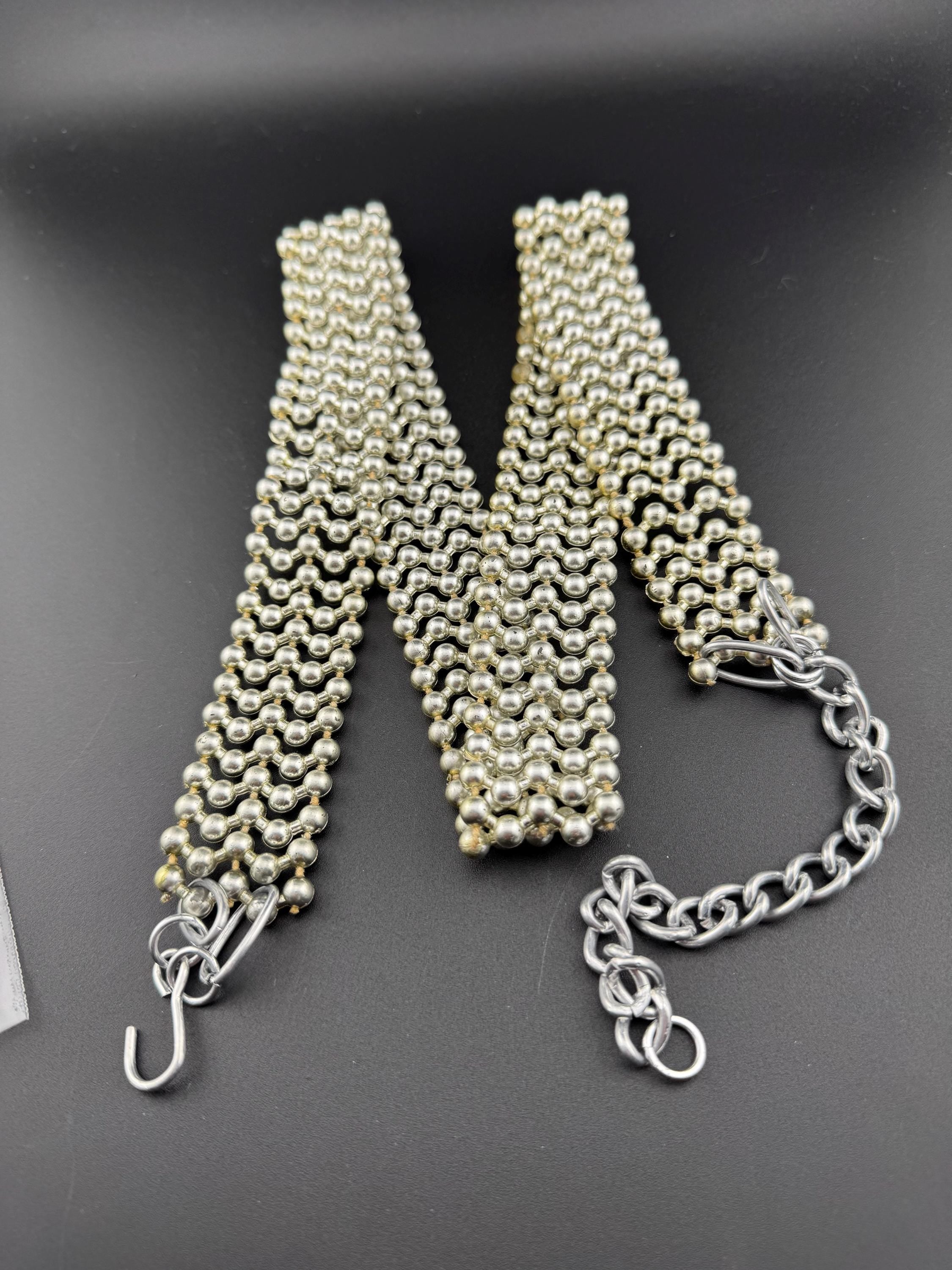 82-95cm As found retro silver tone beaded adjustable silver chain link belt with wear