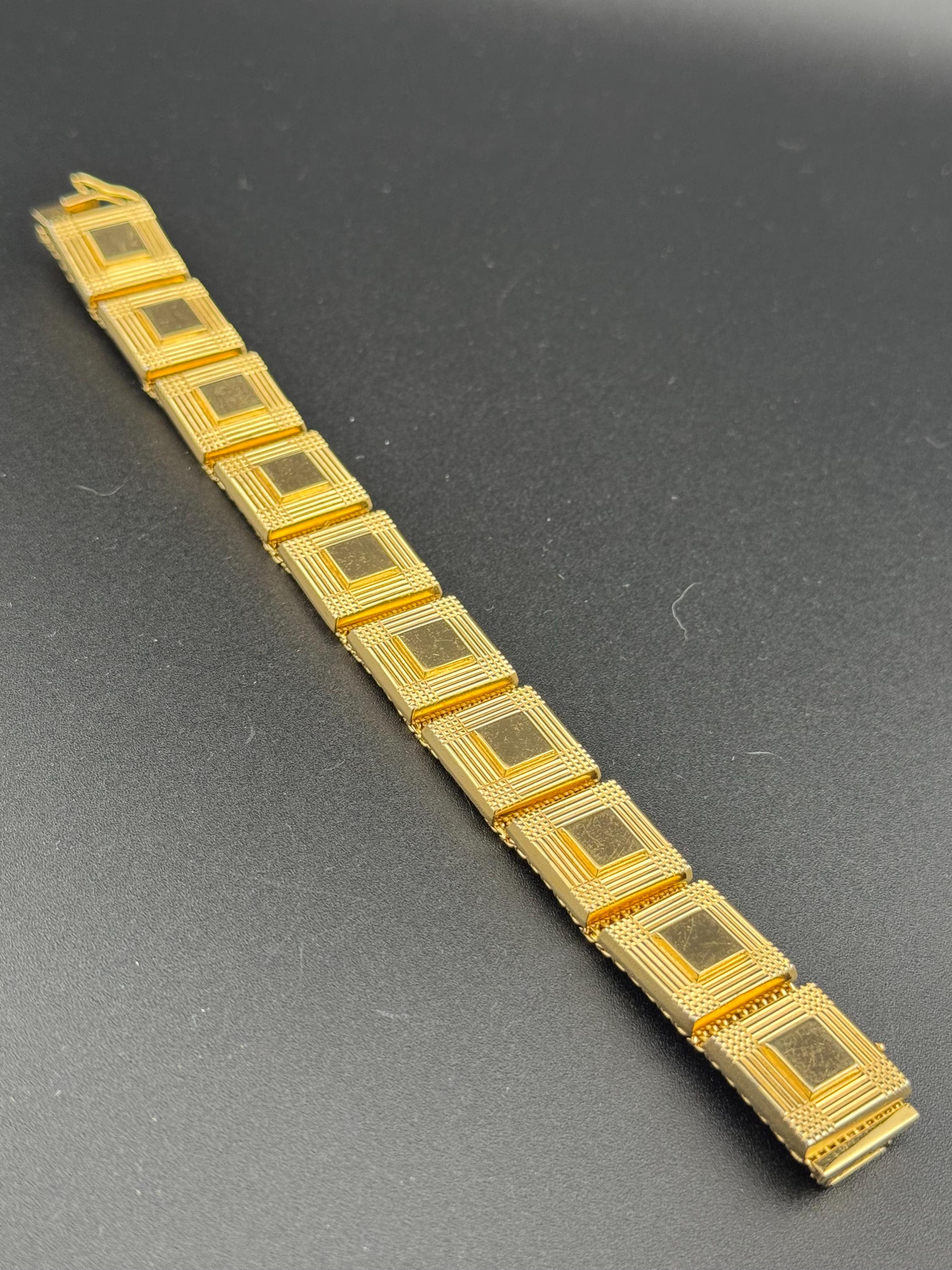 Henkel & Grosse gold plated Vintage Designer wide geometric panel link bracelet Modernist 1962 fabulous condition