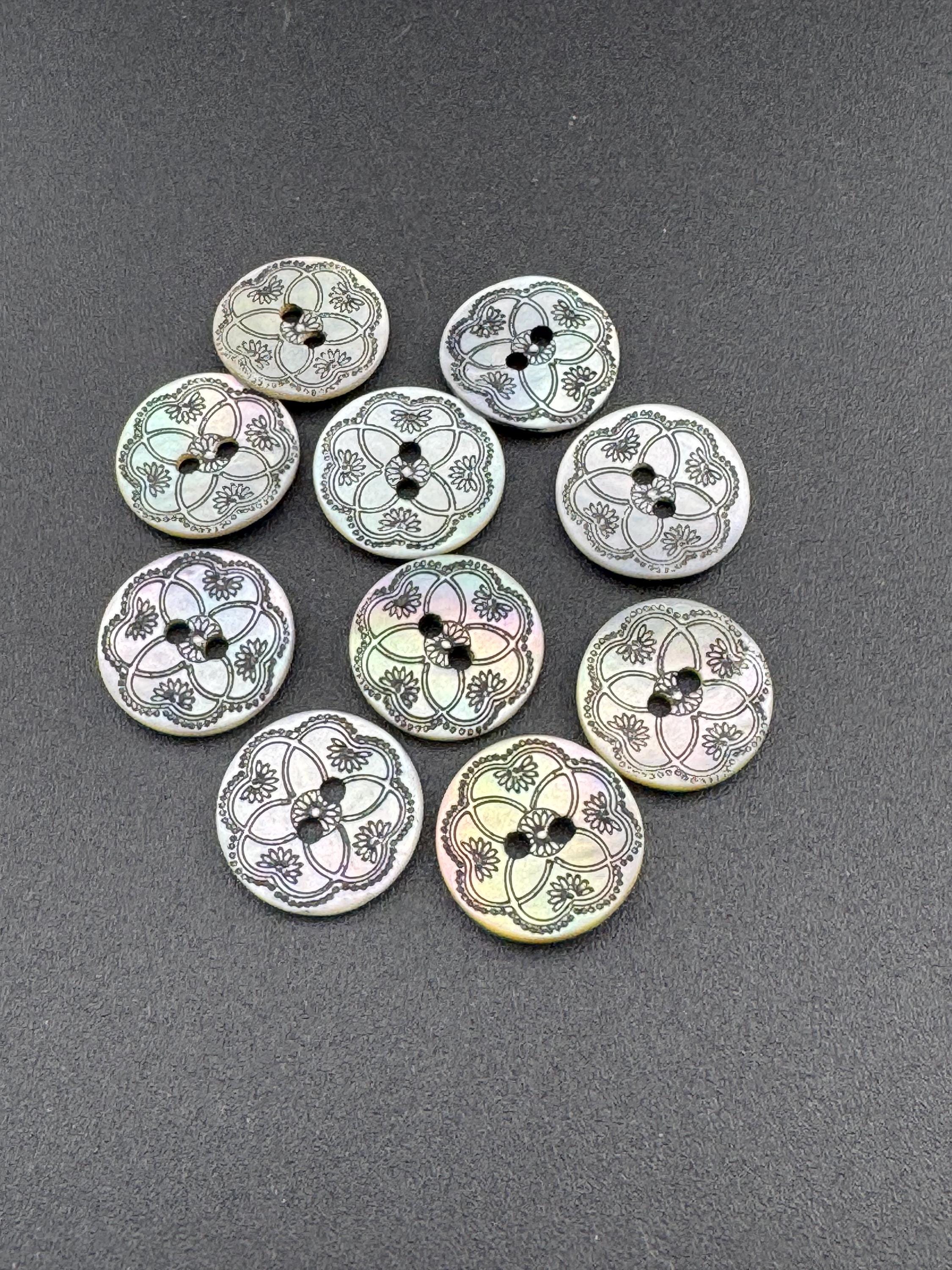 10 x 15mm small Japanese Mother of Pearl Buttons printed Sewing Haberdashery