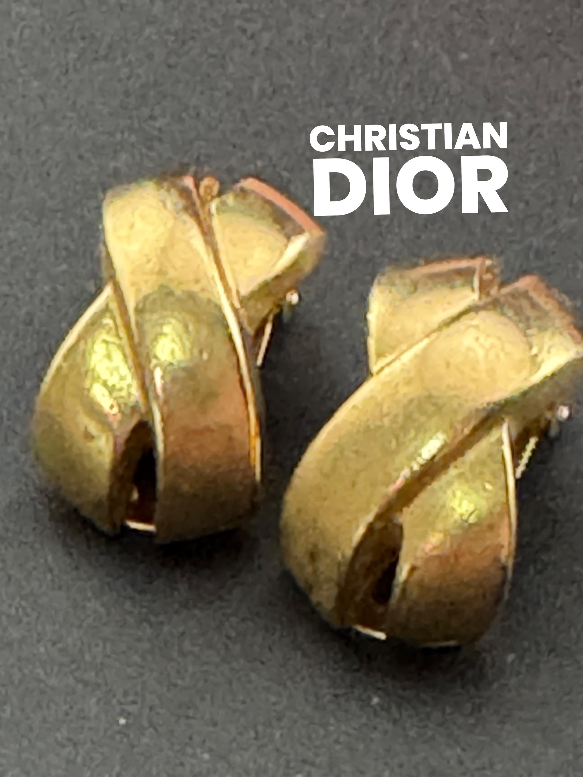 Vintage signed Christian Dior Germany gold tone cross x clip on stud earrings