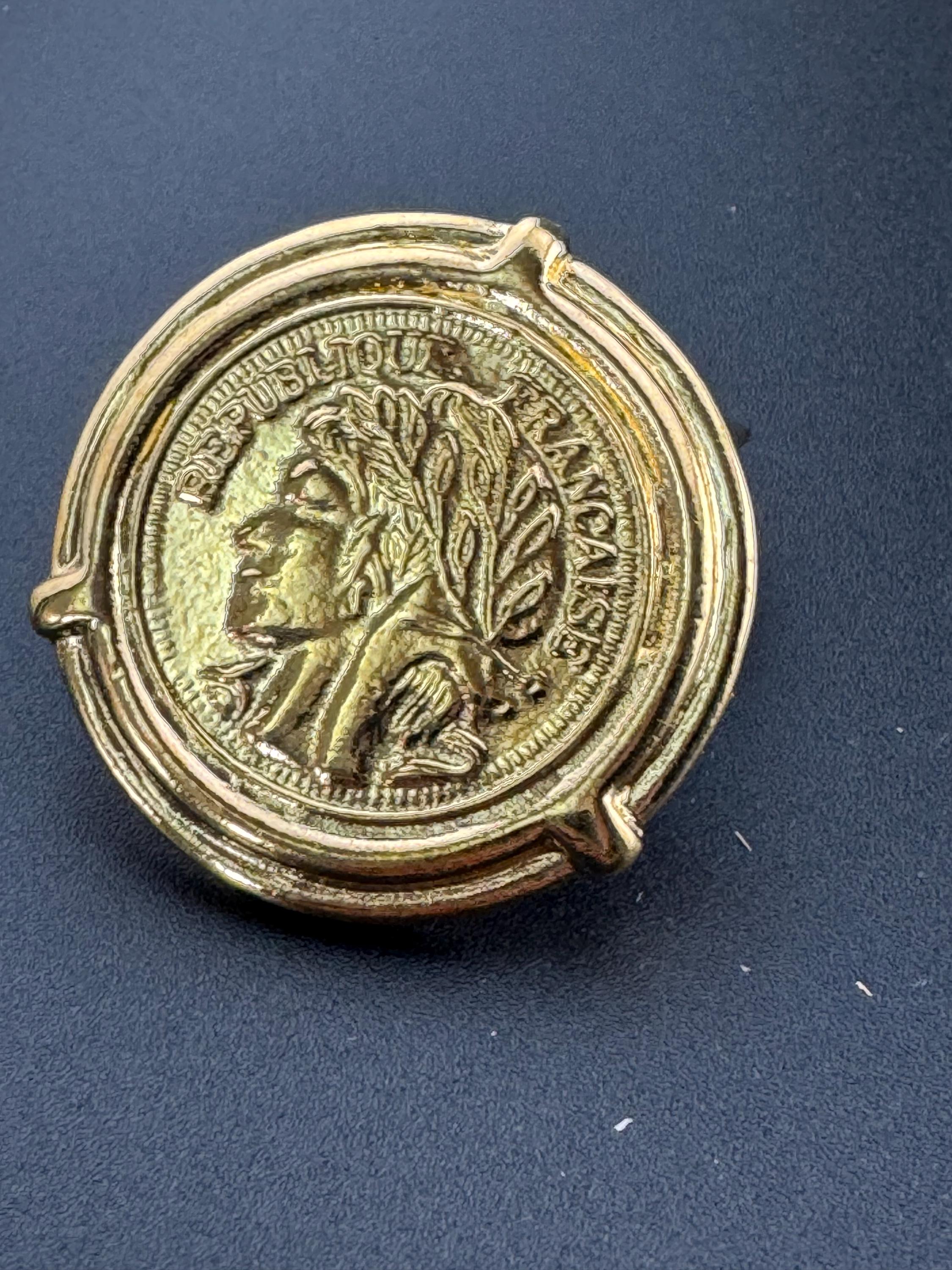 True vintage gold plated French coin large round Scarf Clip ring old shop stock