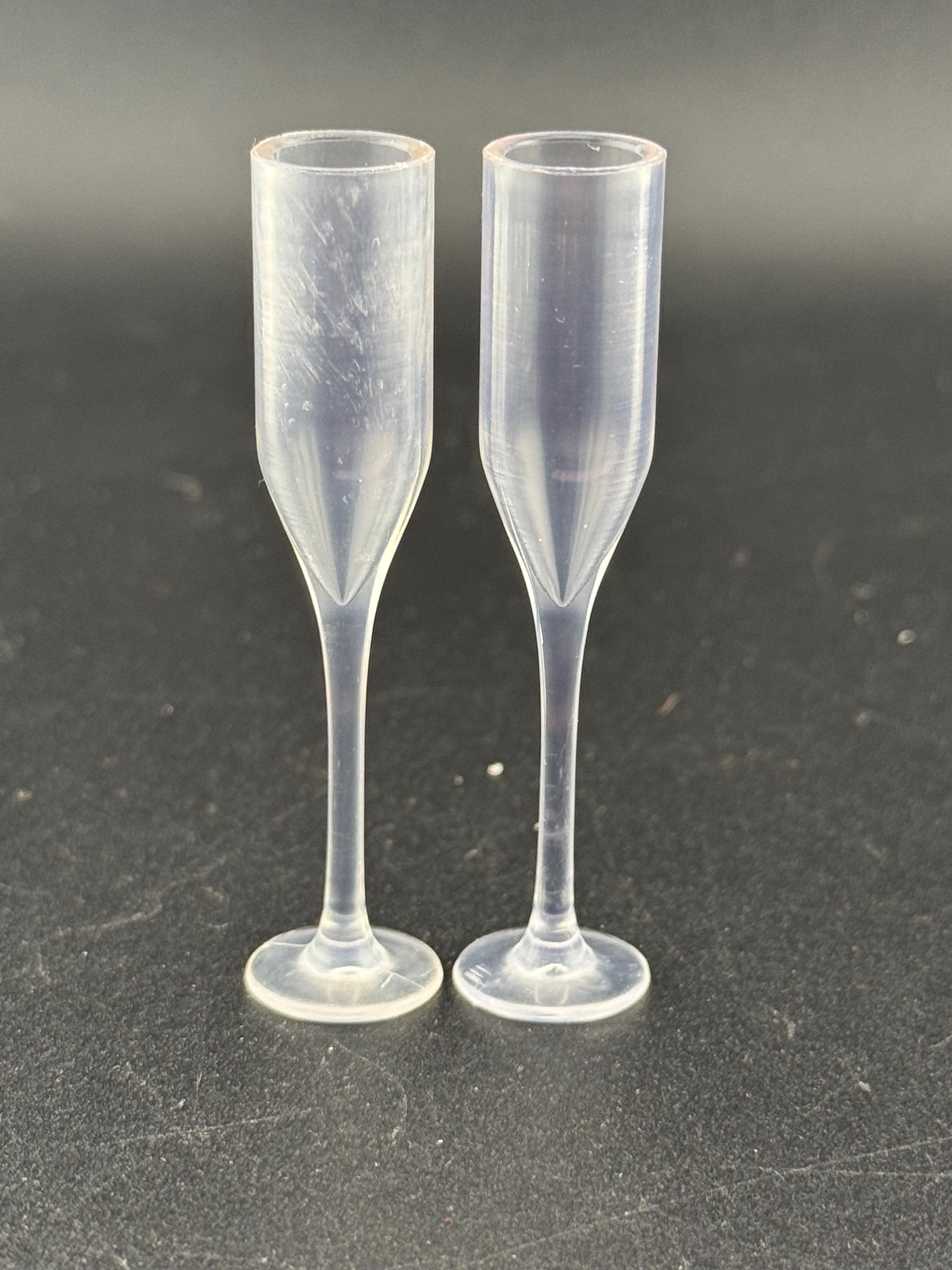 Vintage miniature pair of acrylic champagne glasses engagement wedding celebration cake decoration topper