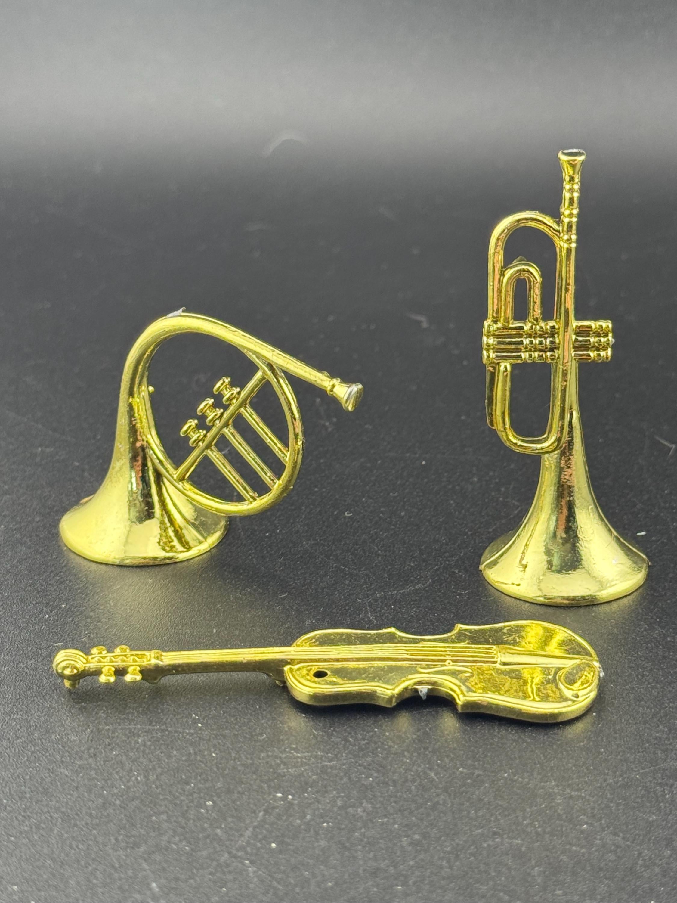 miniature gold violin viola birthday cake topper  musical instruments baking craft decorations