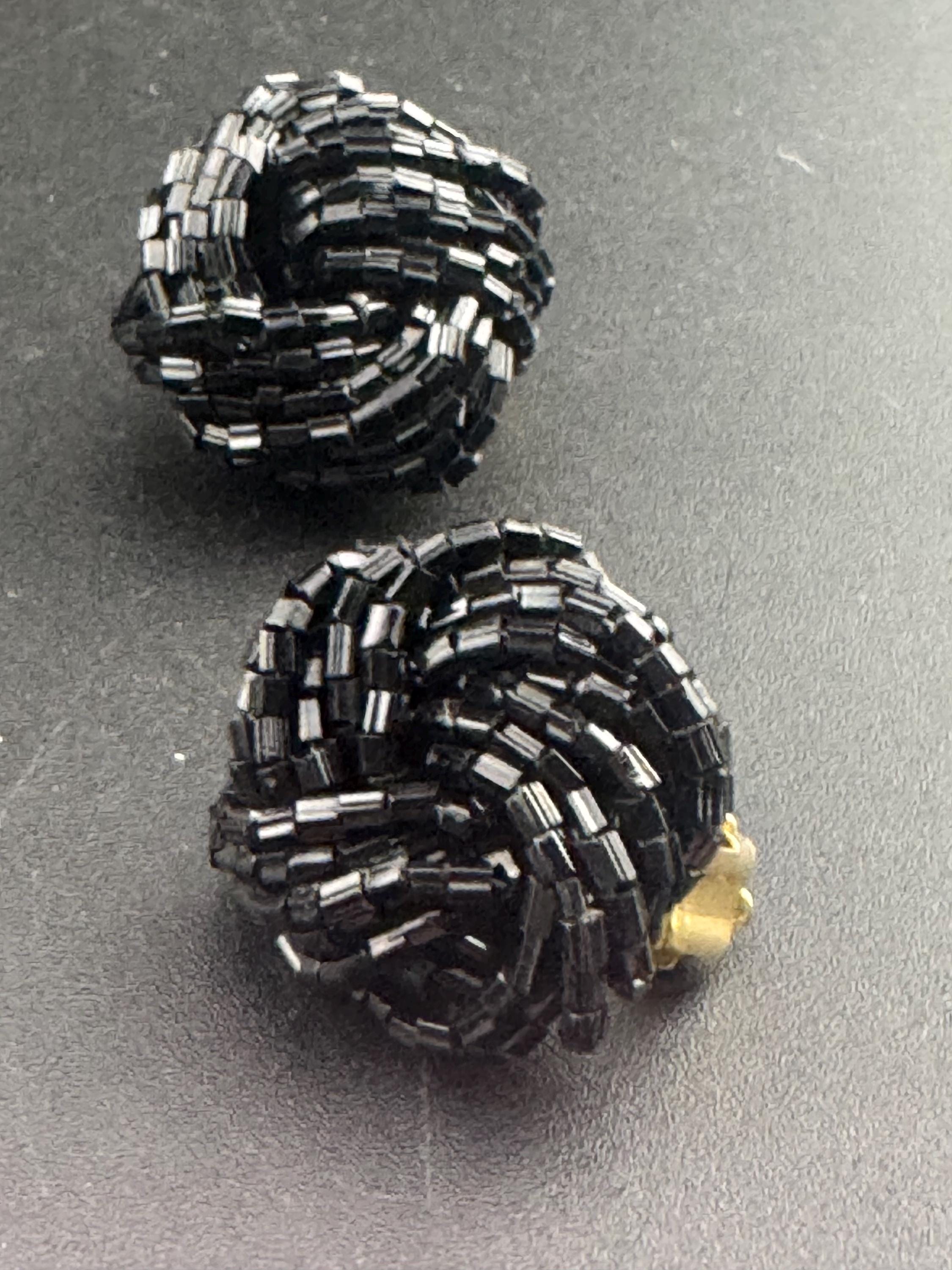 Black seed bead turban clip on earrings vintage