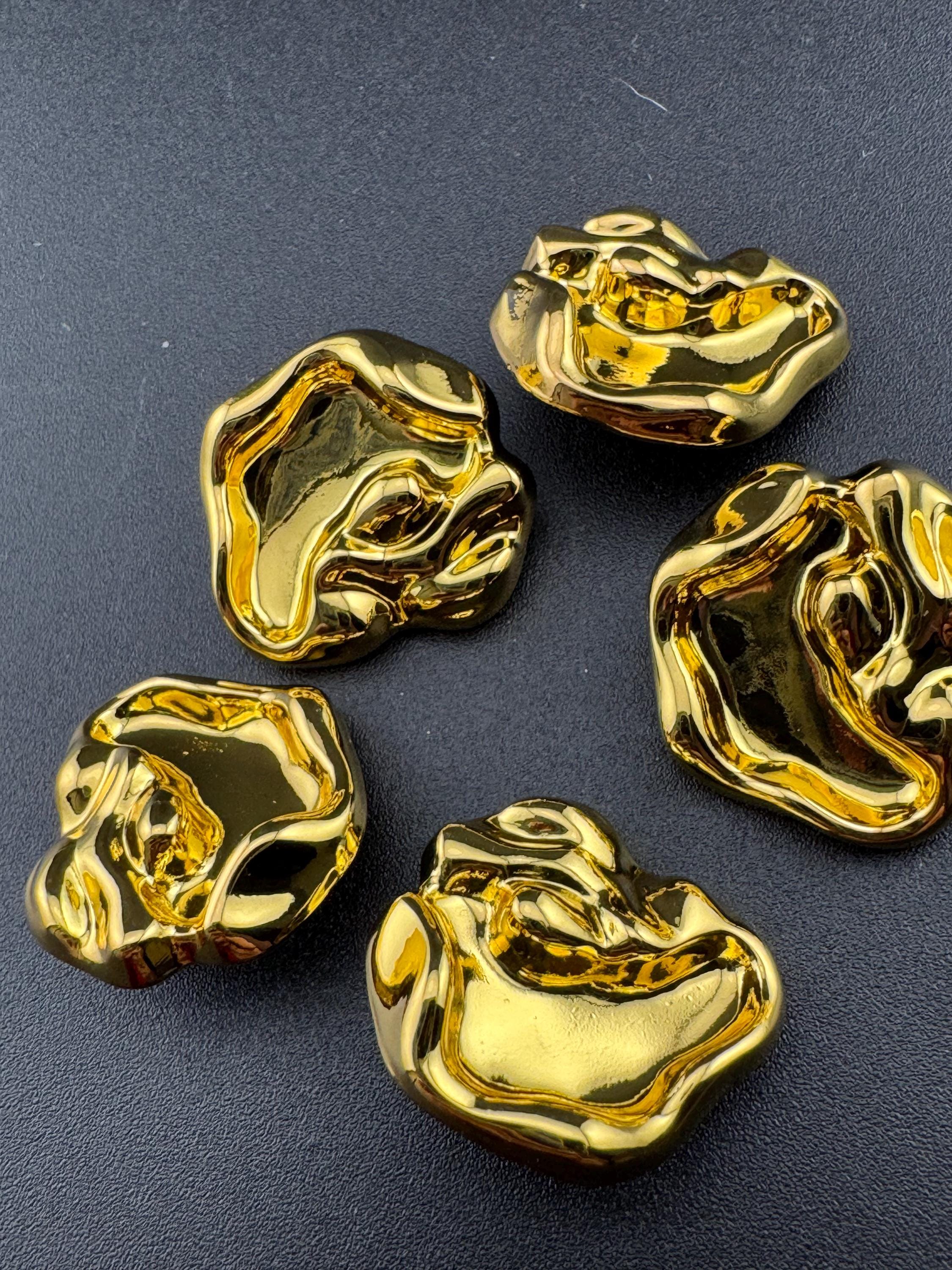 23mm gold tone irregular shaped metal buttons 5 pack abstract design