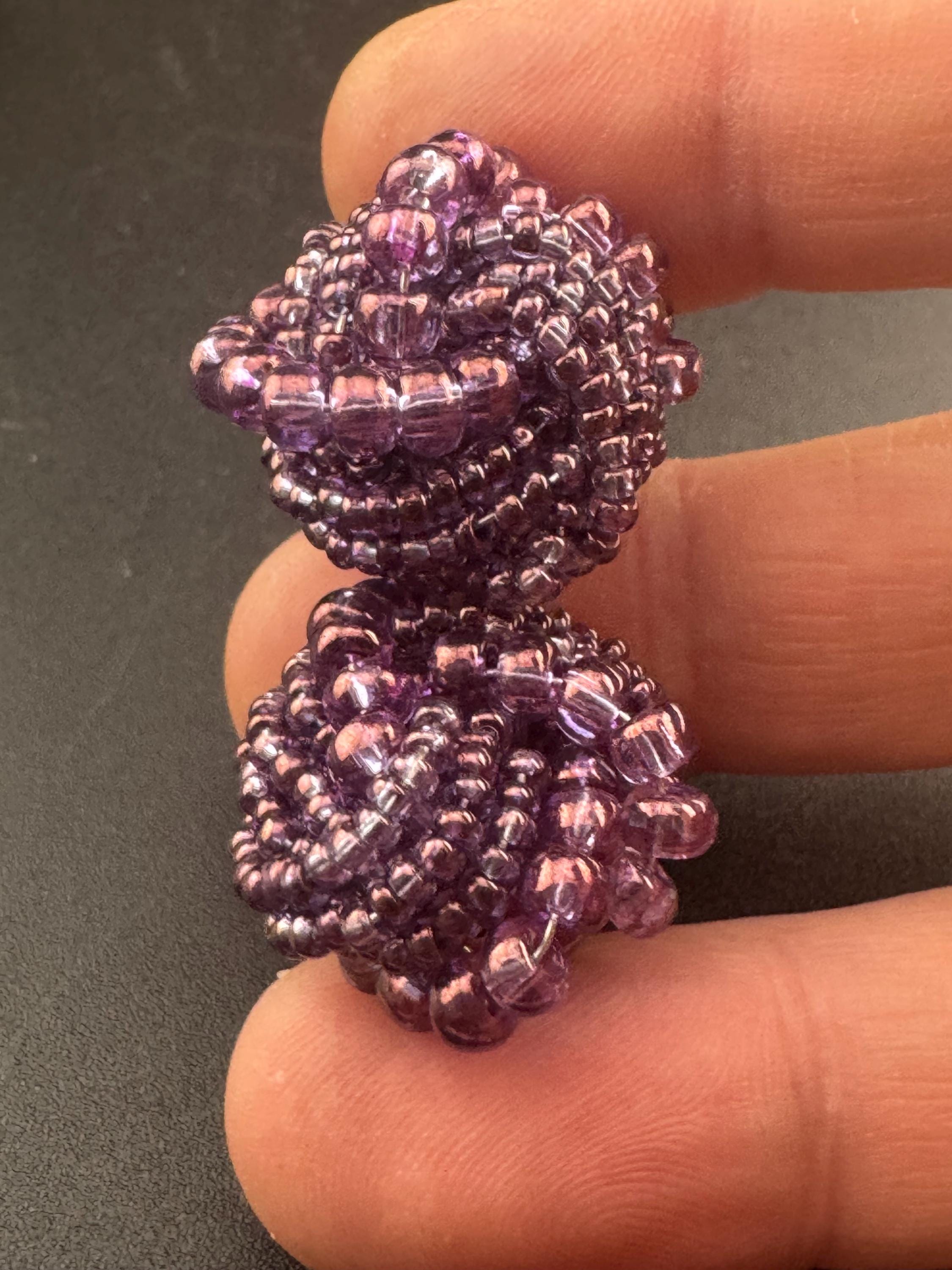 Vintage purple seed beaded KNOT Cluster Clip On Earrings