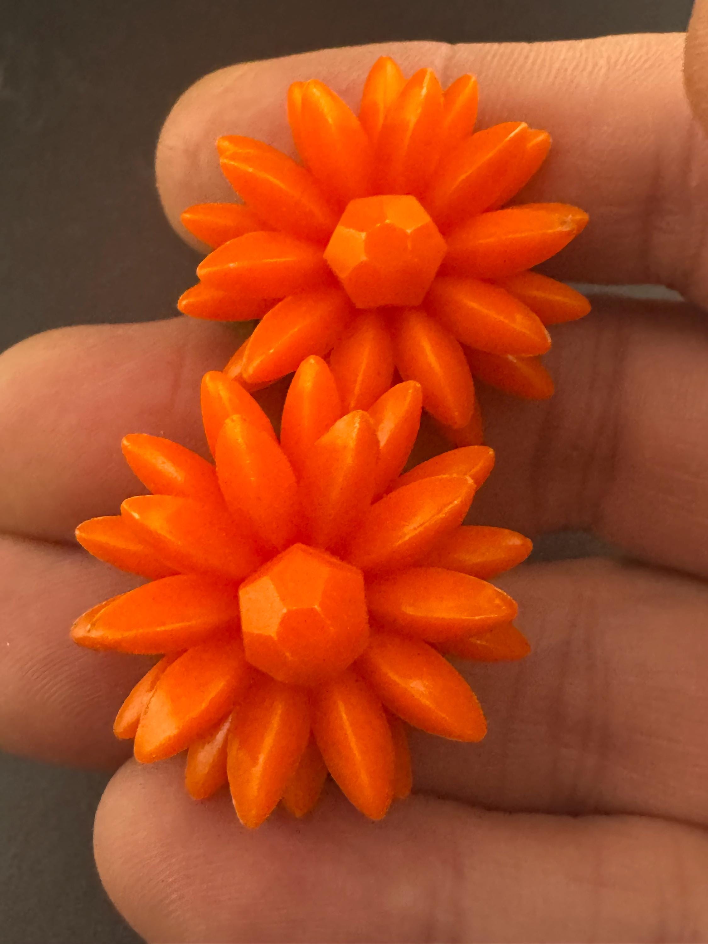 Vintage 1950s bright orange plastic Cluster Clip On Earrings