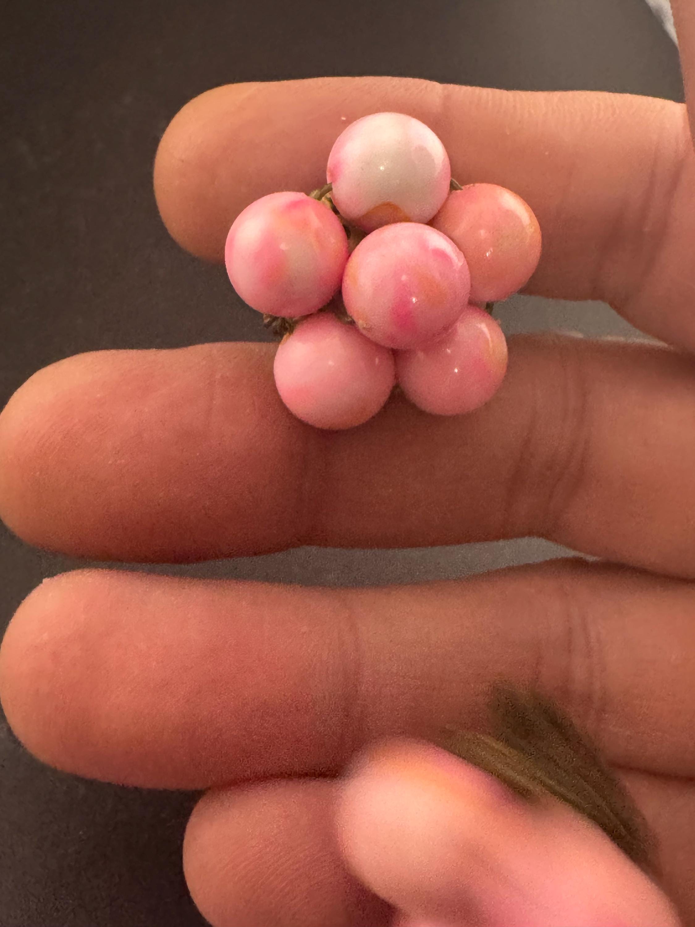 Vintage 1950s 1960s bubblegum pink plastic beaded Cluster Clip On Earrings