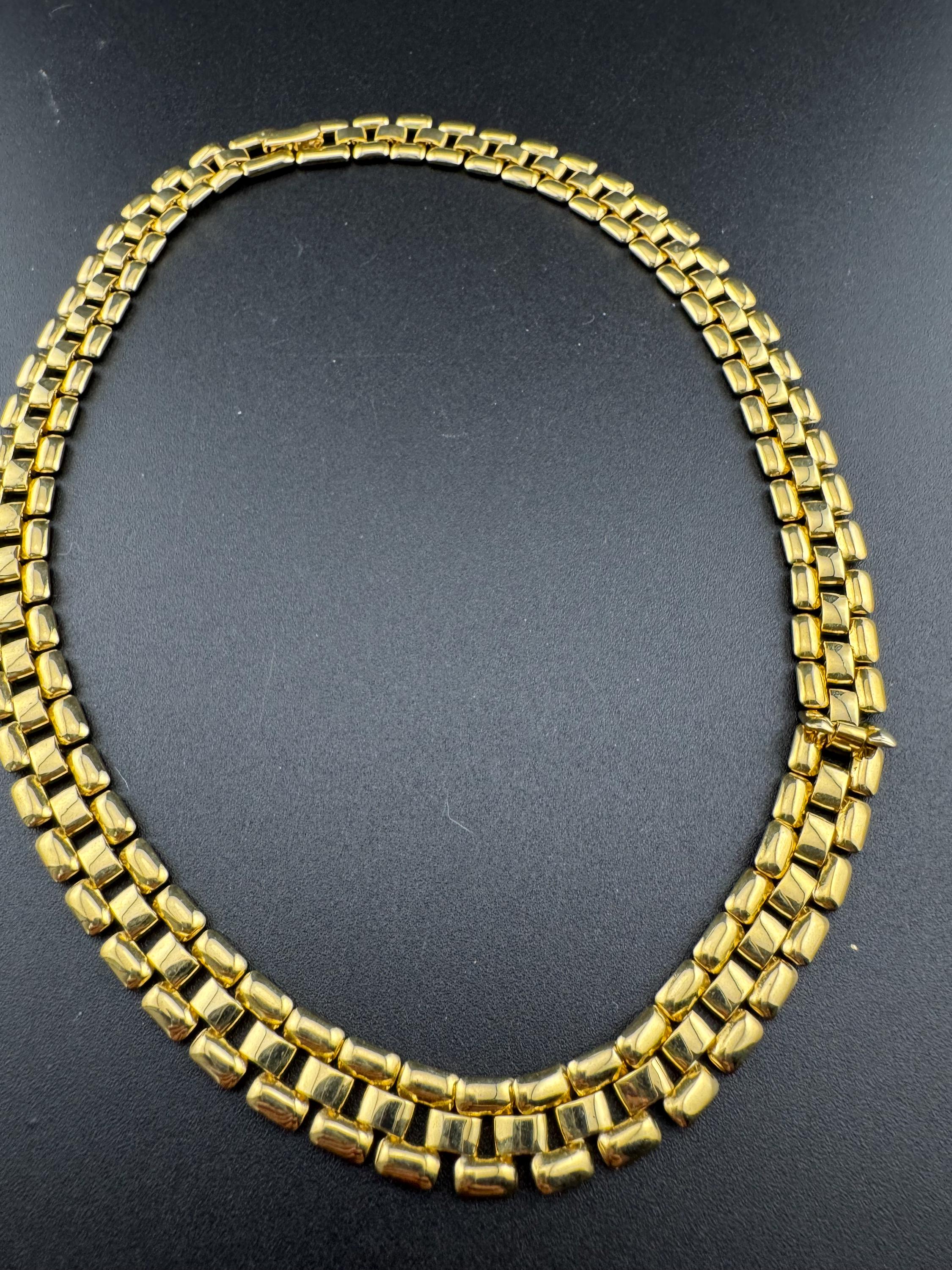 Retro 1980s slim panther link gold tone choker necklace