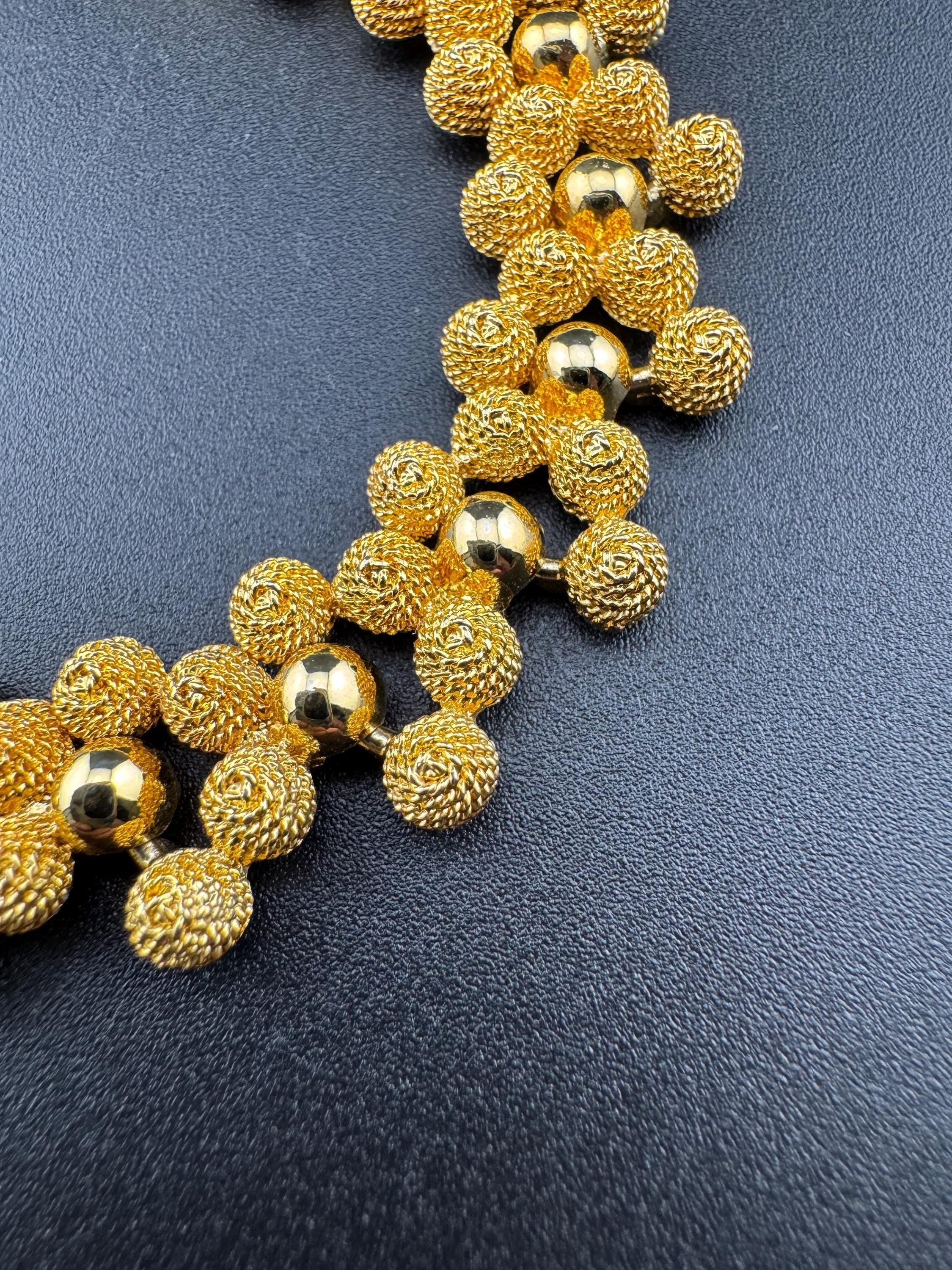 Vintage gold tone mid century metal textured ball link bracelet vintage 1970s modernist period