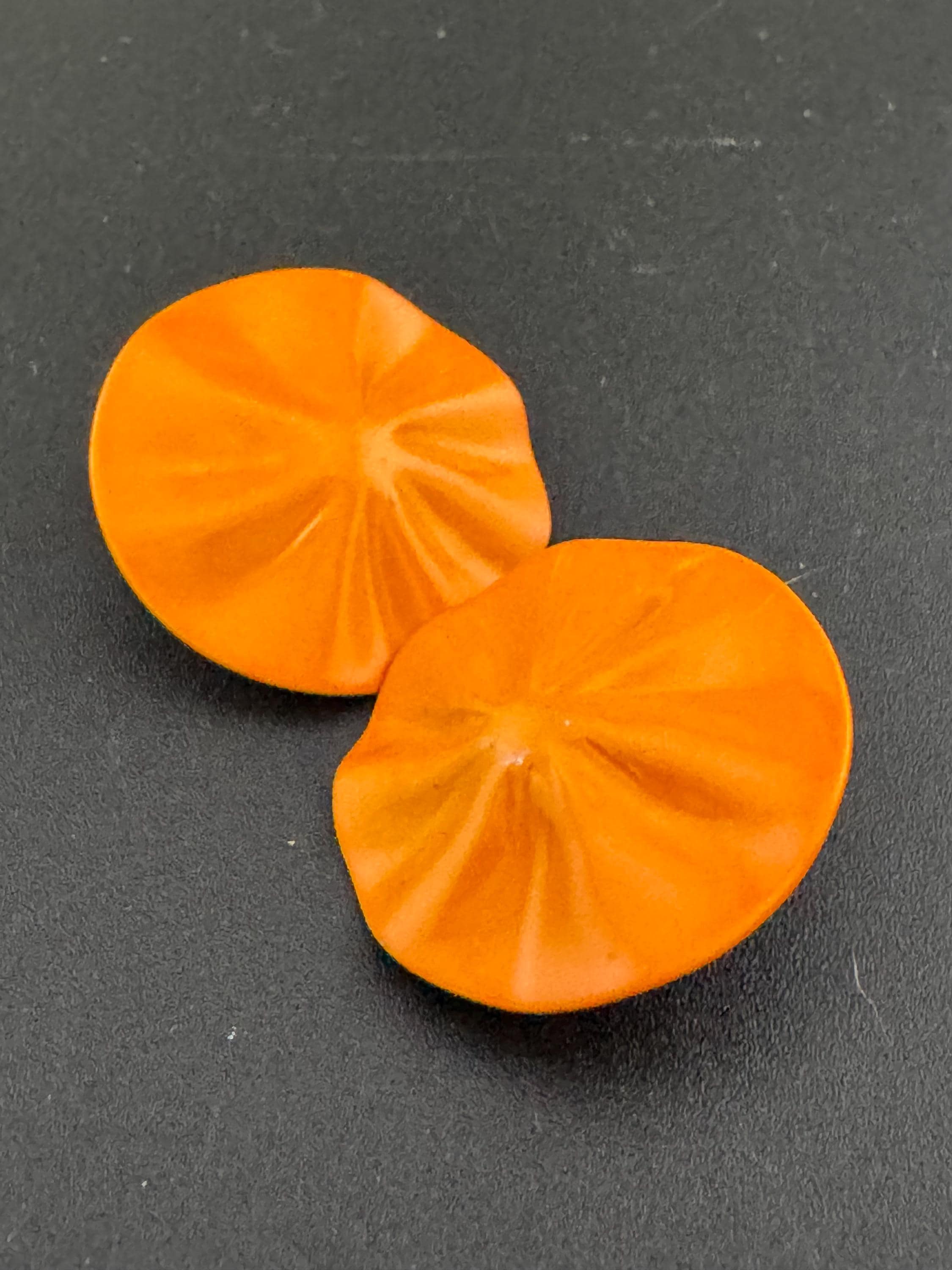 Vintage 80s bright orange enamel textured disc button clip on earrings old shop stock